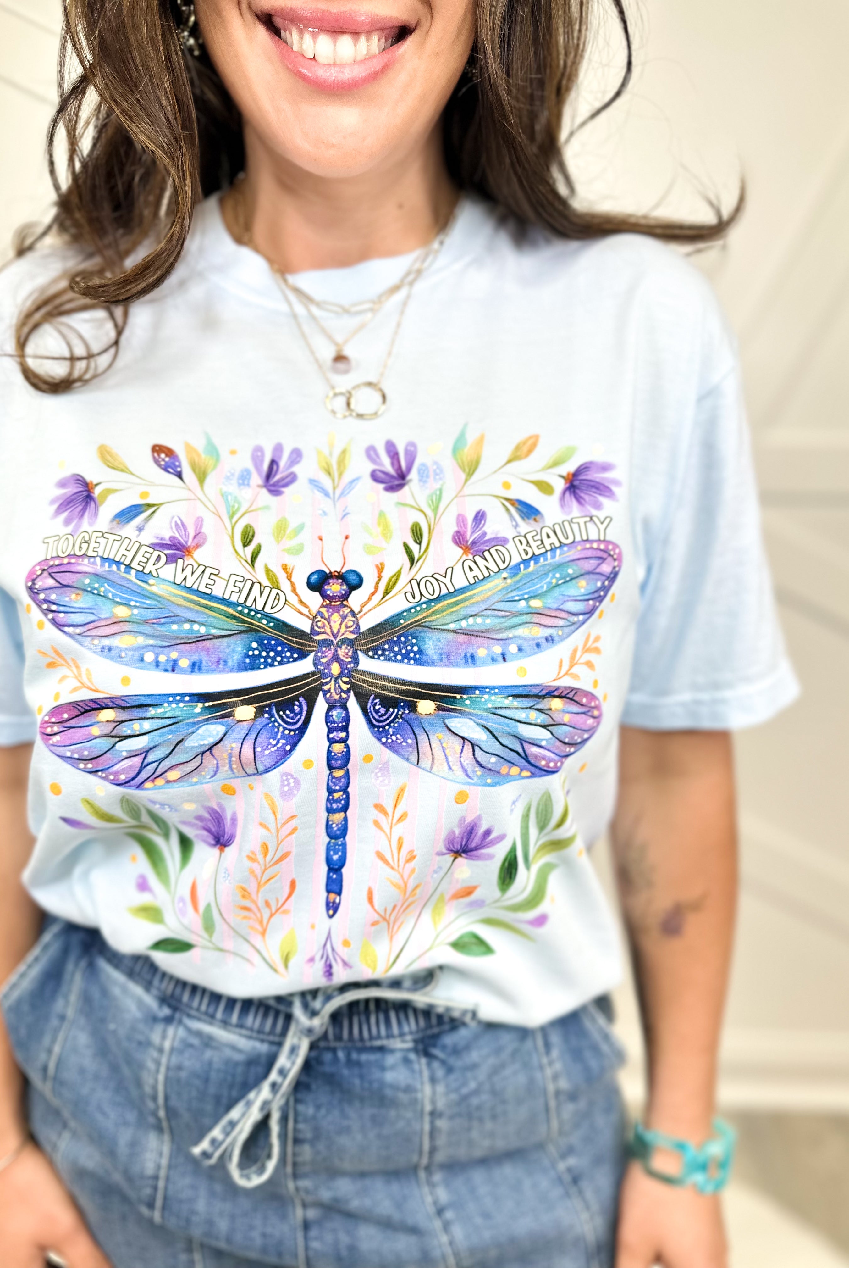 Joy & Beauty Dragonfly Graphic Tee-130 Graphic Tees-Heathered Boho-Heathered Boho Boutique, Women's Fashion and Accessories in Palmetto, FL