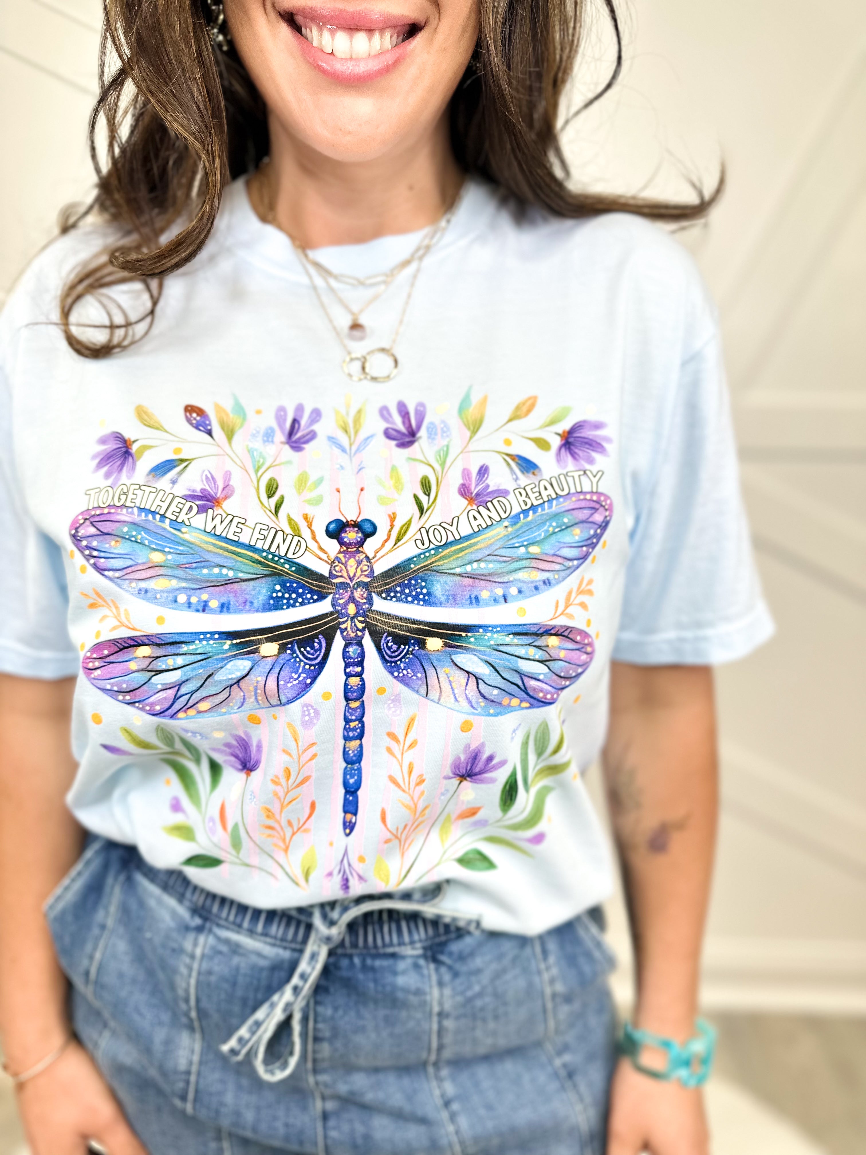 Joy & Beauty Dragonfly Graphic Tee-130 Graphic Tees-Heathered Boho-Heathered Boho Boutique, Women's Fashion and Accessories in Palmetto, FL
