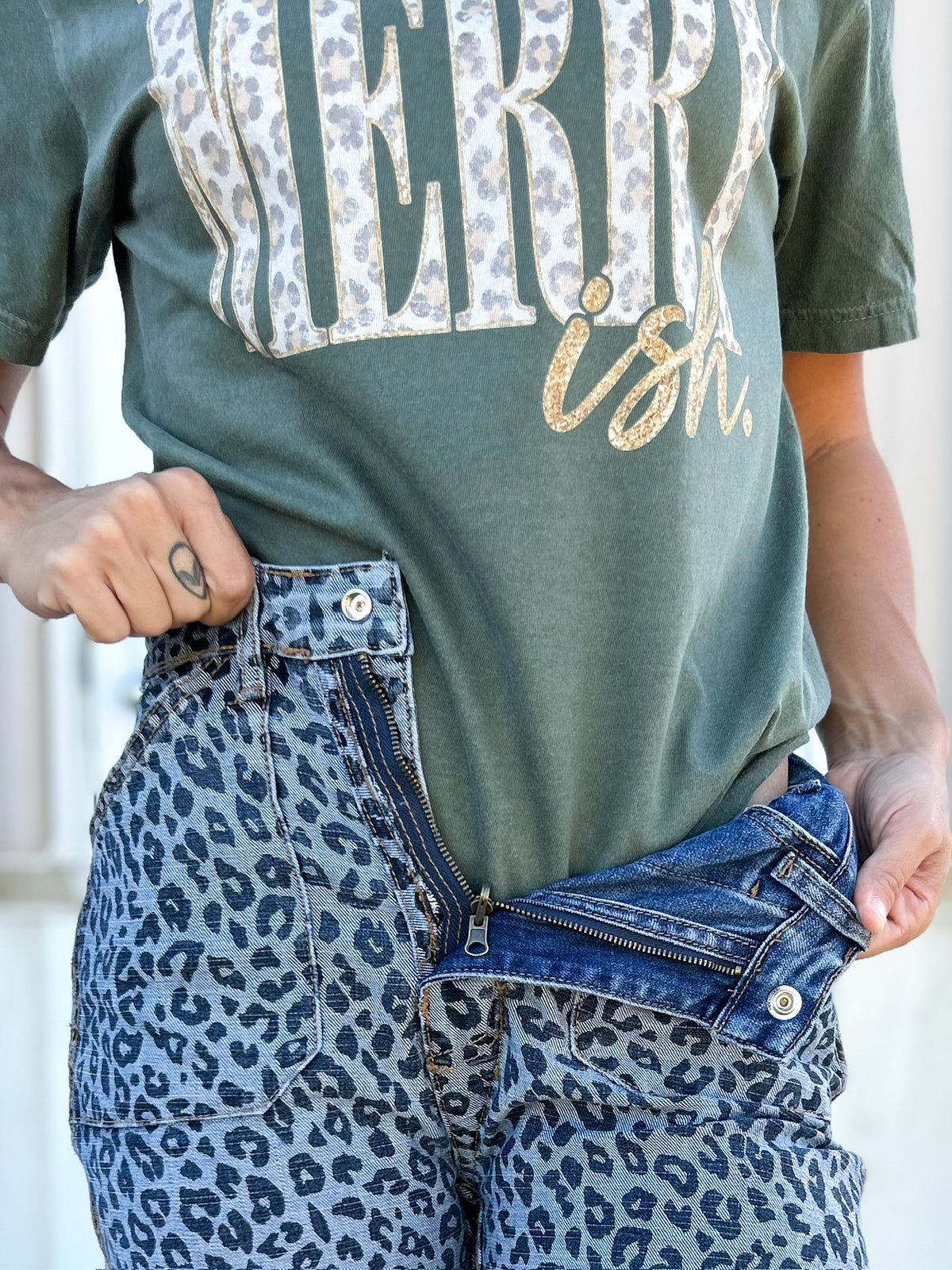 Leopard Personality Reversible Barrel Jeans by Saige-190 JEANS-SAIGE DENIM-Heathered Boho Boutique, Women's Fashion and Accessories in Palmetto, FL