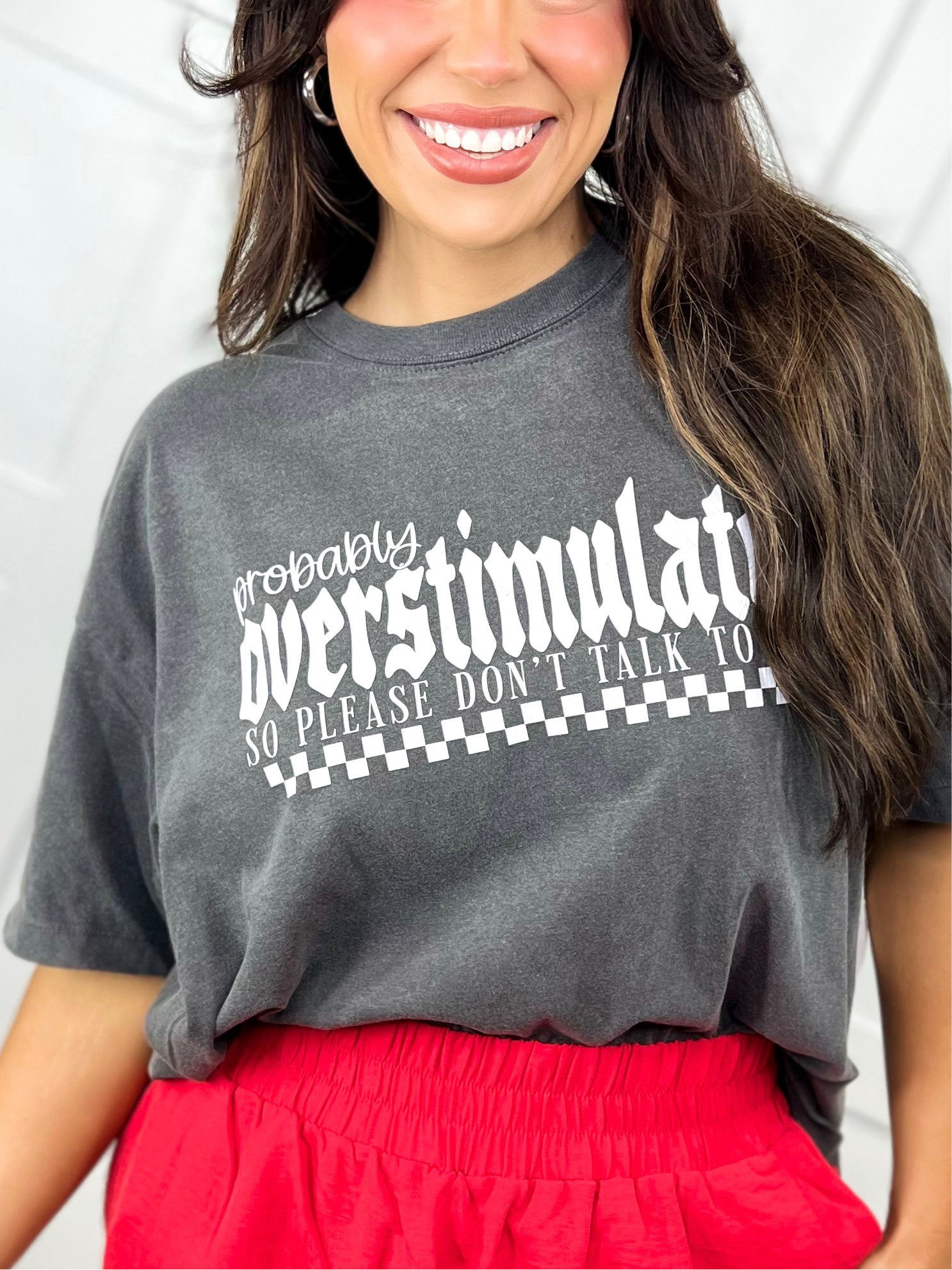 Probably Overstimulated Boxy Graphic Tee-130 Graphic Tees-Heathered Boho-Heathered Boho Boutique, Women's Fashion and Accessories in Palmetto, FL