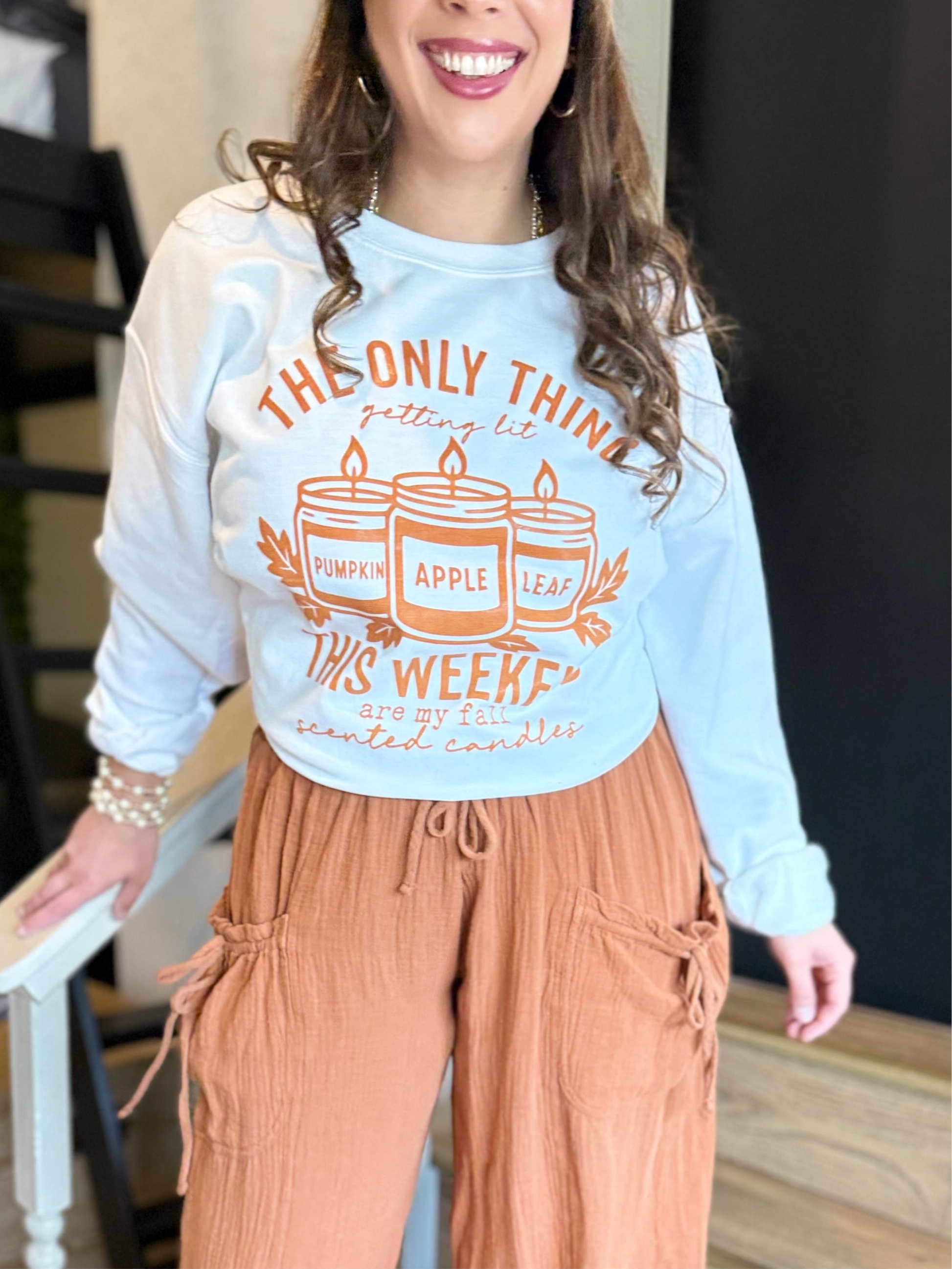 Only Thing Getting Lit This Weekend Sweatshirt-White-130 Graphic Tees-Heathered Boho-Heathered Boho Boutique, Women's Fashion and Accessories in Palmetto, FL