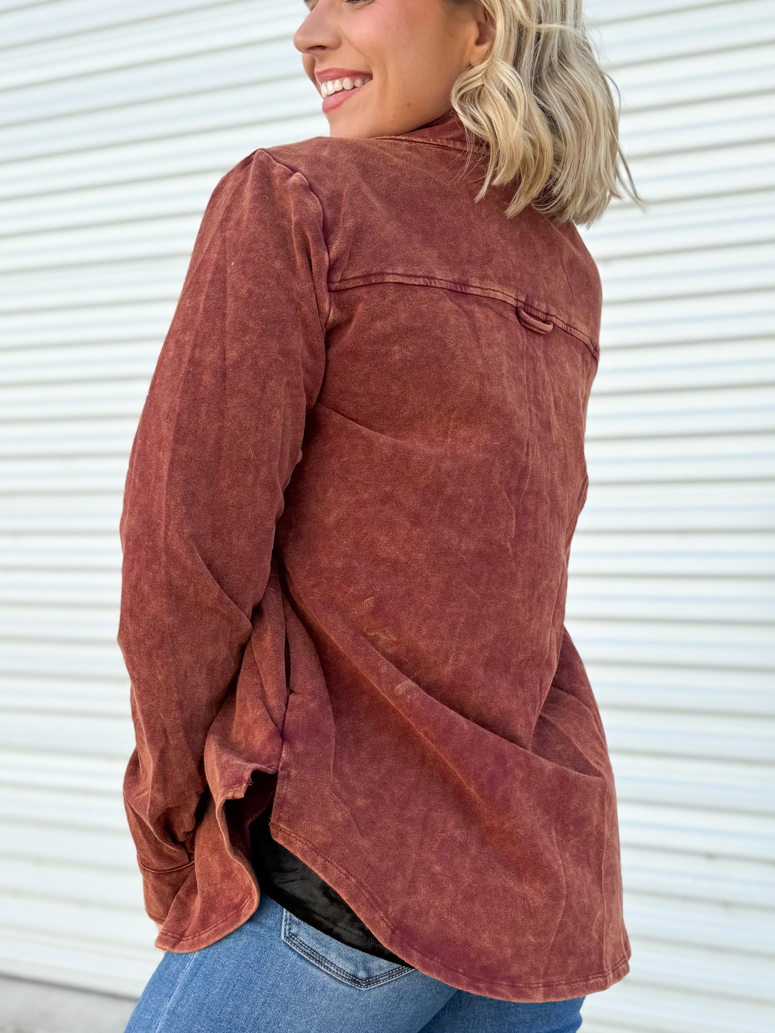 Watch the Sunset Shacket-200 JACKETS/SHACKETS-MYSTREE-Heathered Boho Boutique, Women's Fashion and Accessories in Palmetto, FL