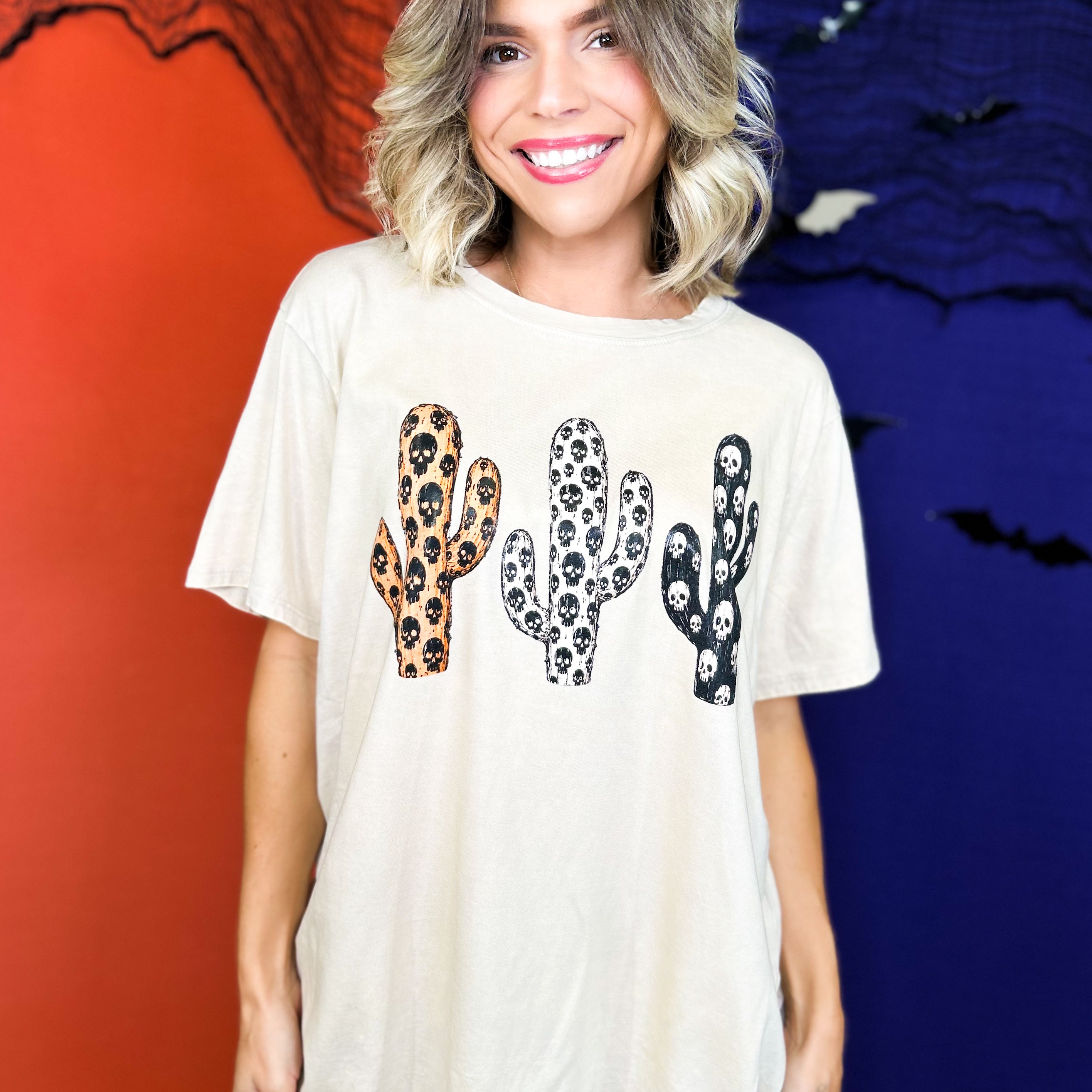 Halloween Cactus Graphic Tee-130 Graphic Tees-Heathered Boho-Heathered Boho Boutique, Women's Fashion and Accessories in Palmetto, FL