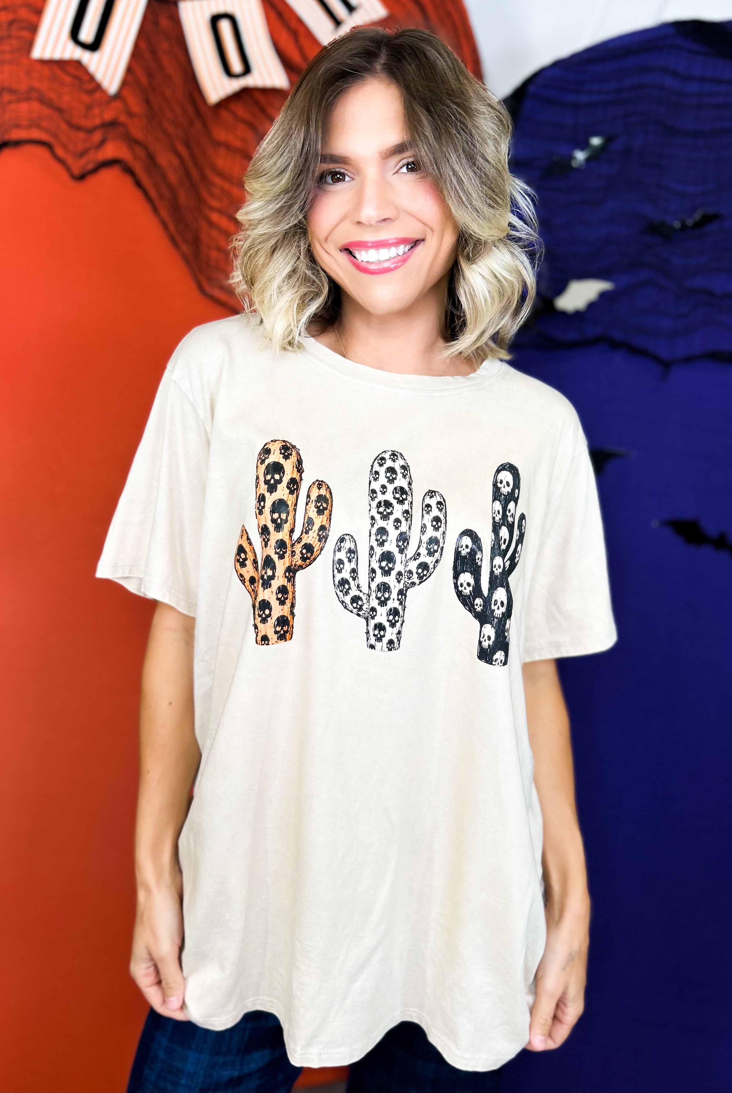 Halloween Cactus Graphic Tee-130 Graphic Tees-Heathered Boho-Heathered Boho Boutique, Women's Fashion and Accessories in Palmetto, FL