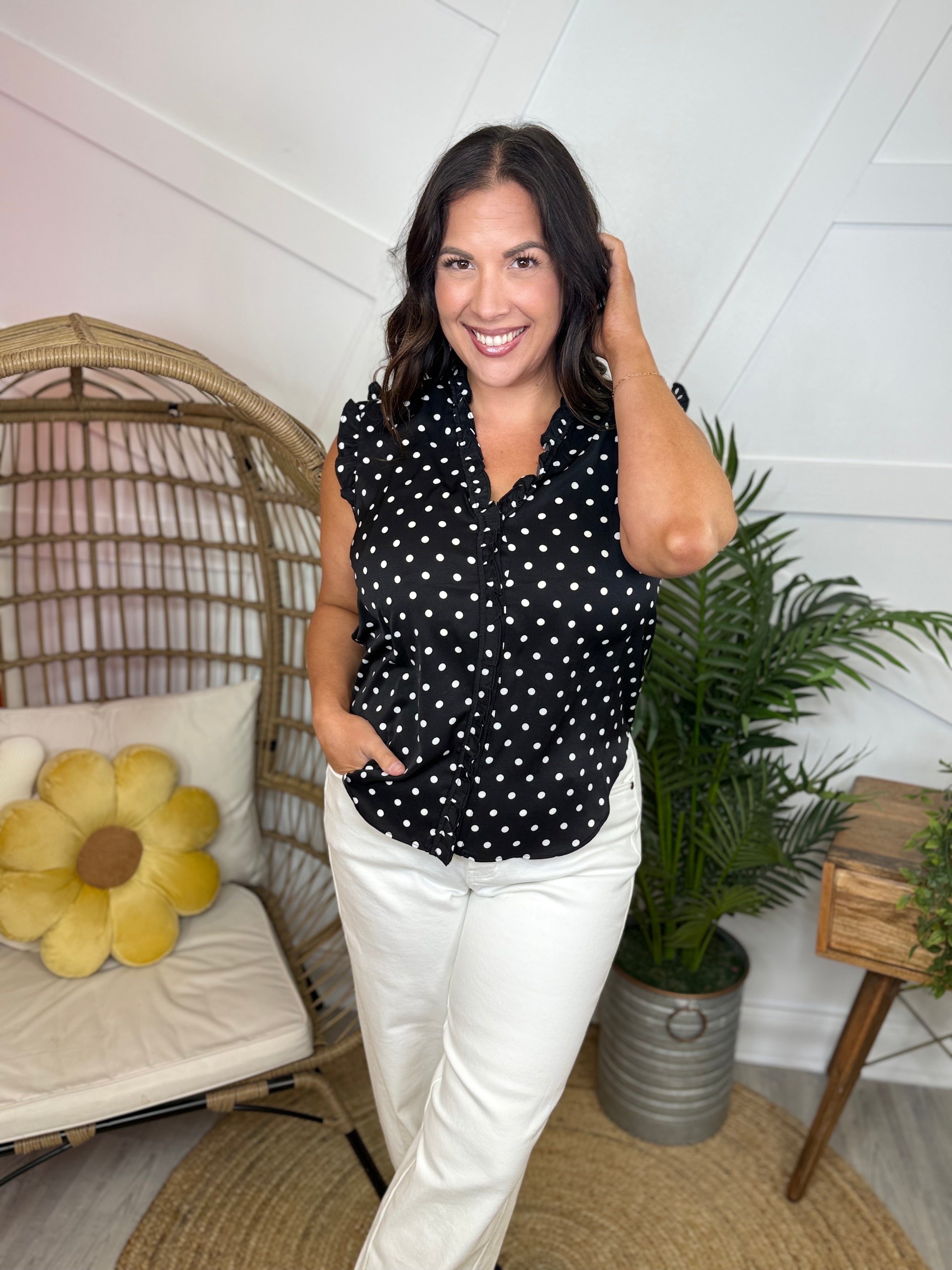 Restock: Dolly Dot Top-110 SHORT SLEEVE TOP-WHITE BIRCH-Heathered Boho Boutique, Women's Fashion and Accessories in Palmetto, FL
