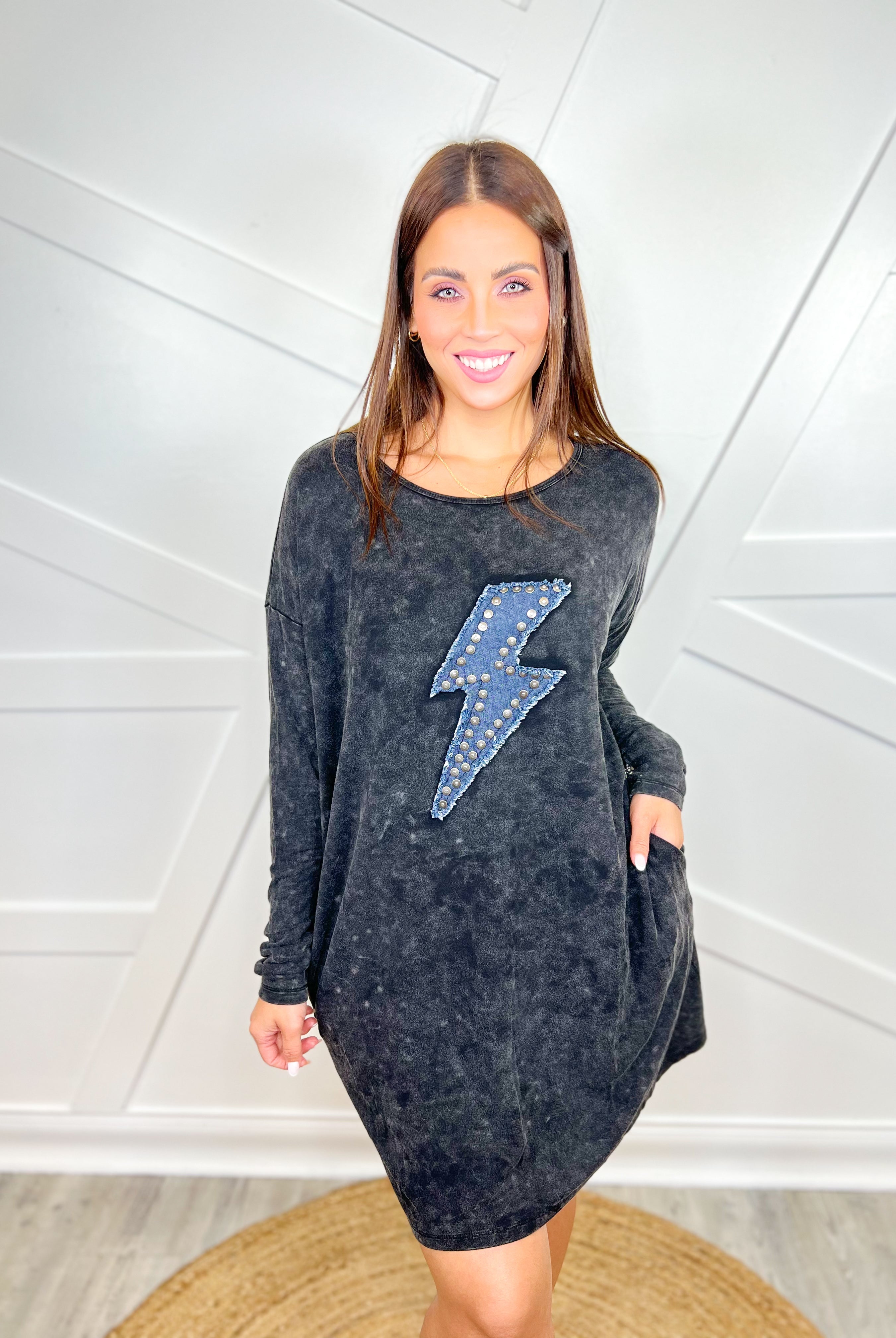 Feel the Thunder T-Shirt Dress-230 DRESSES/JUMPSUITS/ROMPERS-Davi & Dani-Heathered Boho Boutique, Women's Fashion and Accessories in Palmetto, FL