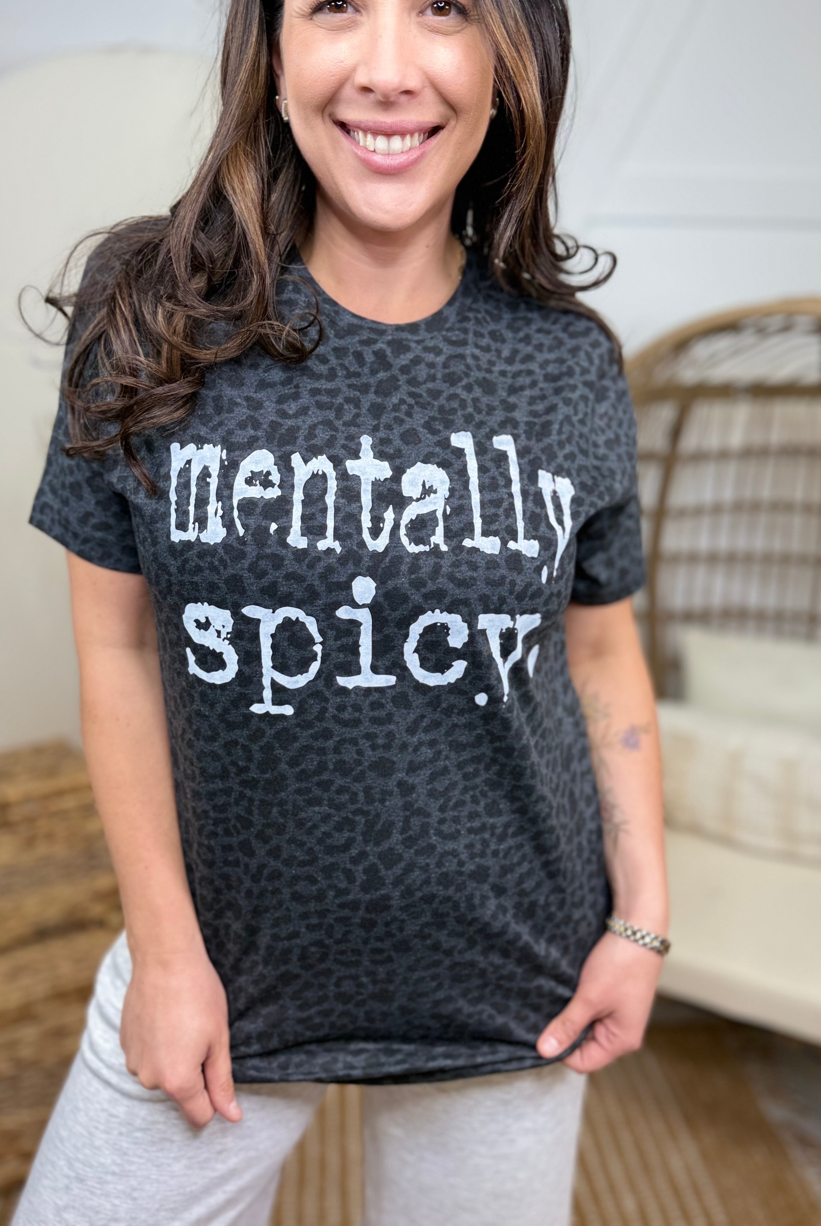 Mentally Spicy Graphic Tee-White Text-130 Graphic Tees-Heathered Boho-Heathered Boho Boutique, Women's Fashion and Accessories in Palmetto, FL