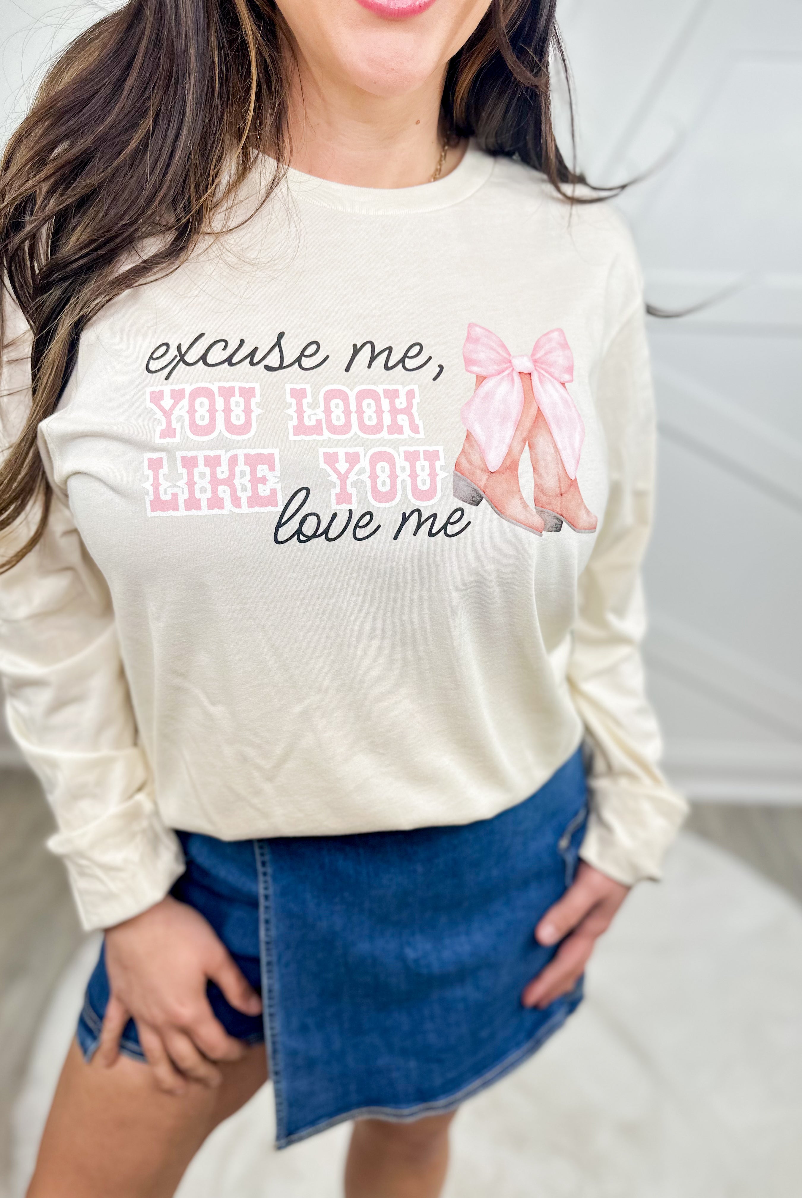 Look Like You Love Me Graphic Long Sleeve-130 Graphic Tees-Heathered Boho-Heathered Boho Boutique, Women's Fashion and Accessories in Palmetto, FL