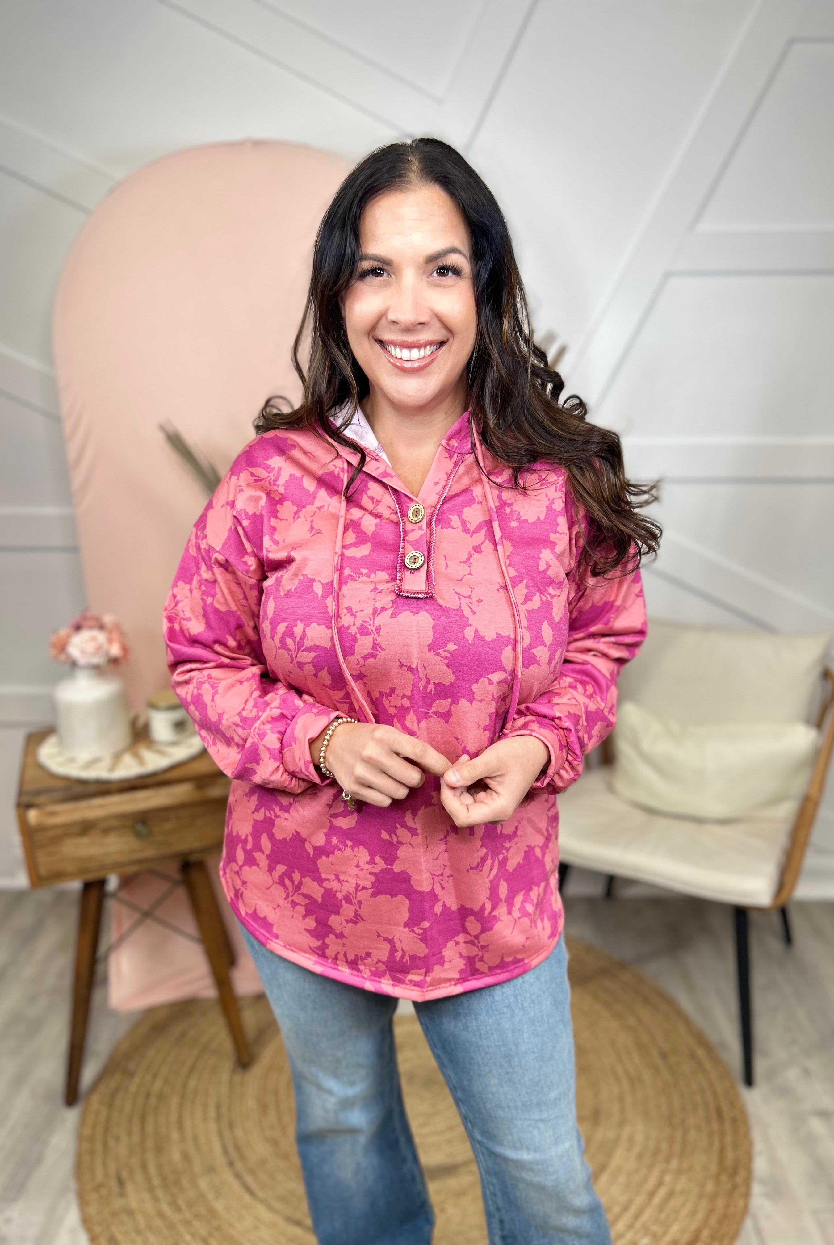 Floral Move Hoodie-210 HOODIES-Heimish-Heathered Boho Boutique, Women's Fashion and Accessories in Palmetto, FL