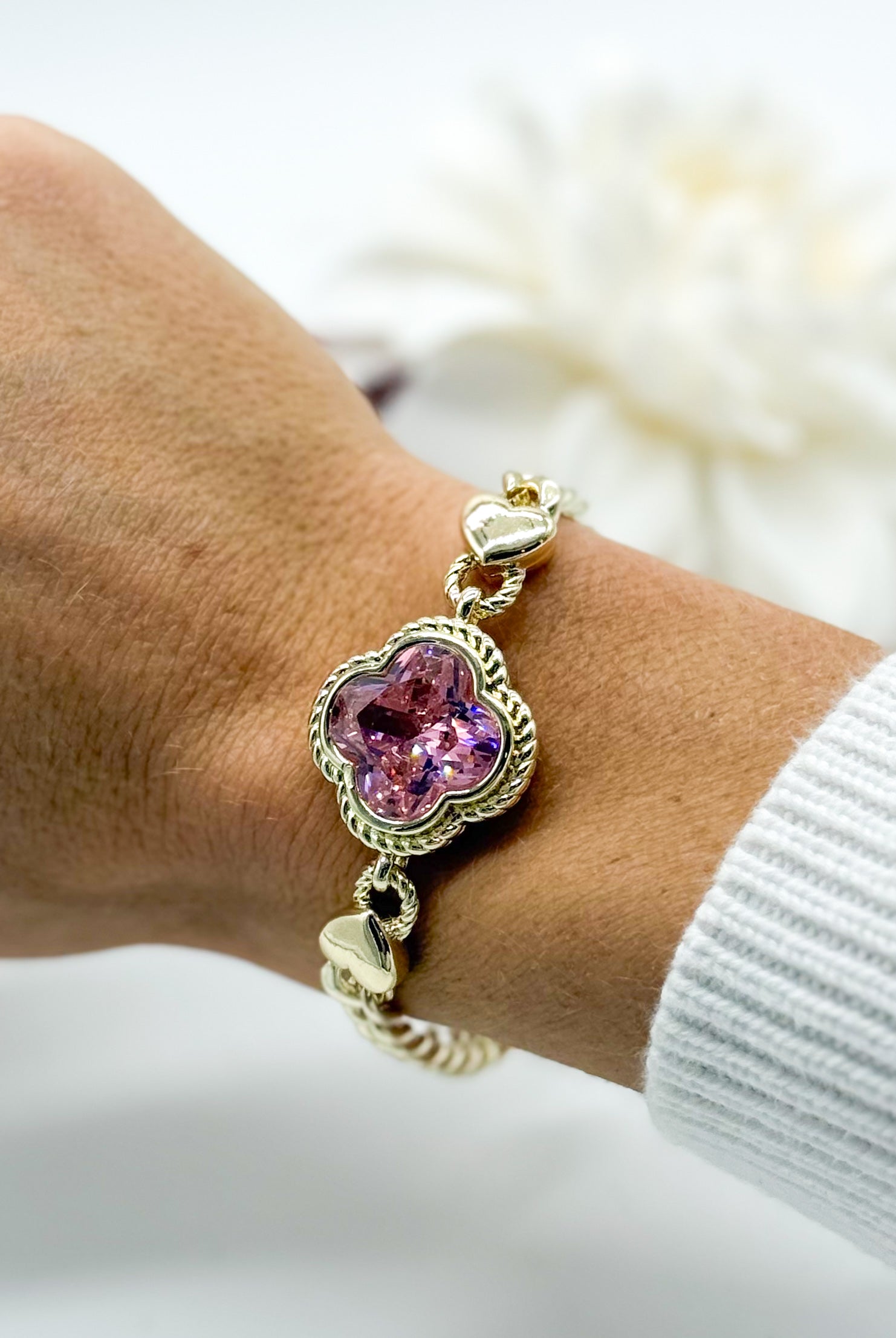 RESTOCK: Rose Clover Bracelet-310 Jewelry-Millenx Accessories, LLC.-Heathered Boho Boutique, Women's Fashion and Accessories in Palmetto, FL