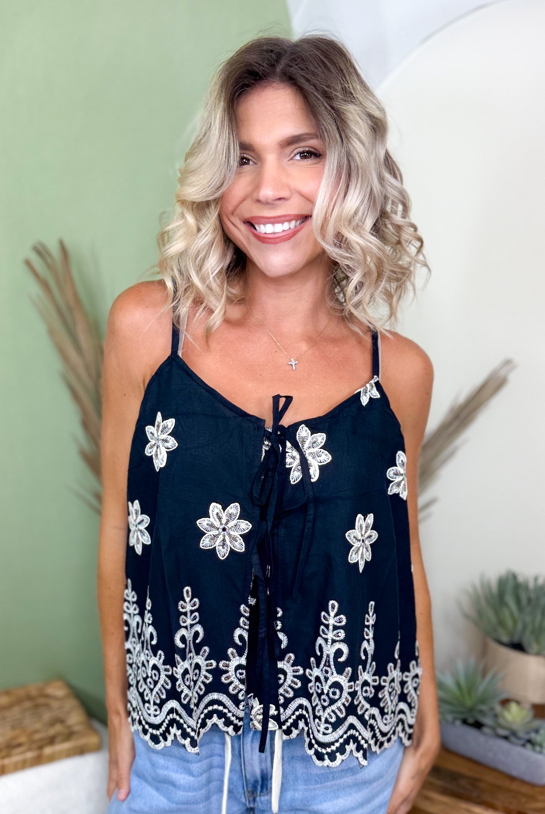 Delilah Eyelet Cami-100 TANK/CROP TOPS-ODDI-Heathered Boho Boutique, Women's Fashion and Accessories in Palmetto, FL