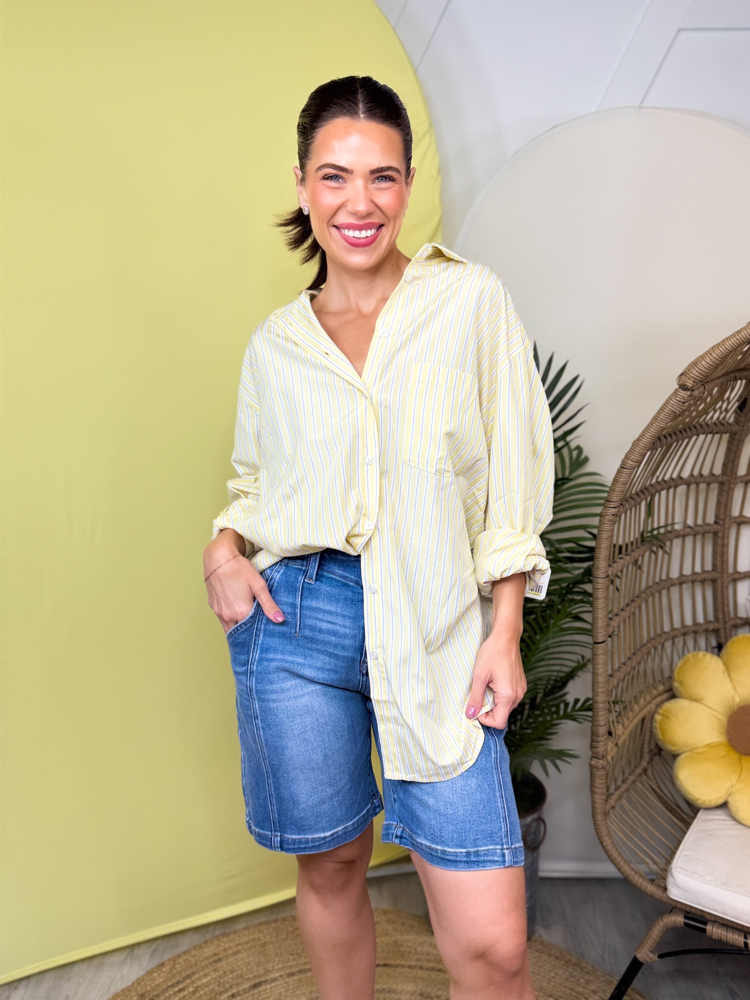 Classic Ease Button-Up Shirt-120 Long Sleeve Tops-WHITE BIRCH-Heathered Boho Boutique, Women's Fashion and Accessories in Palmetto, FL