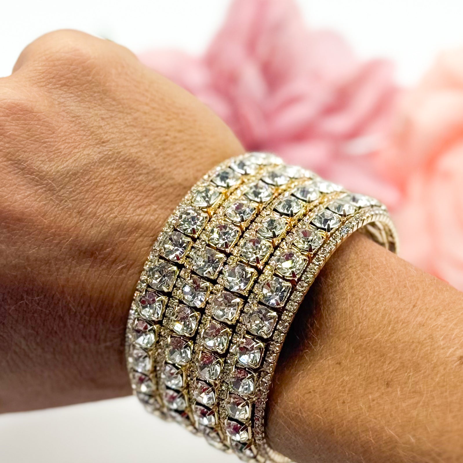 Rhinestone Galore Cuff Bracelet-310 Jewelry-RM Manufacturing-Heathered Boho Boutique, Women's Fashion and Accessories in Palmetto, FL