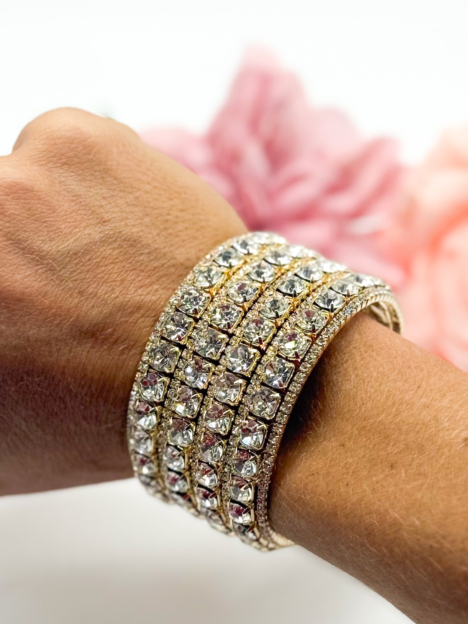 Rhinestone Galore Cuff Bracelet-310 Jewelry-RM Manufacturing-Heathered Boho Boutique, Women's Fashion and Accessories in Palmetto, FL