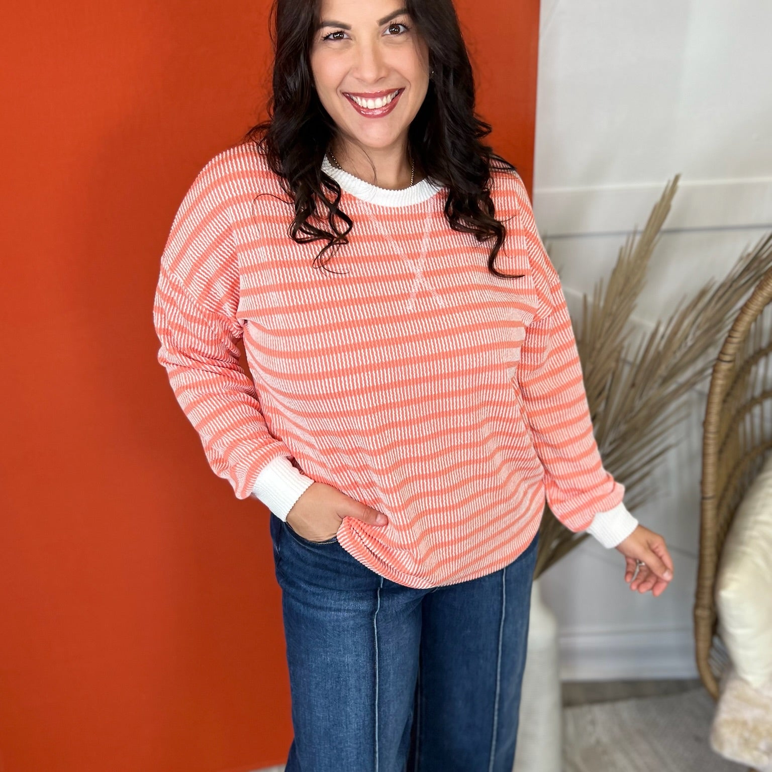 The Harvest Days Striped Top-120 LONG SLEEVE TOPS-ZENANA-Heathered Boho Boutique, Women's Fashion and Accessories in Palmetto, FL