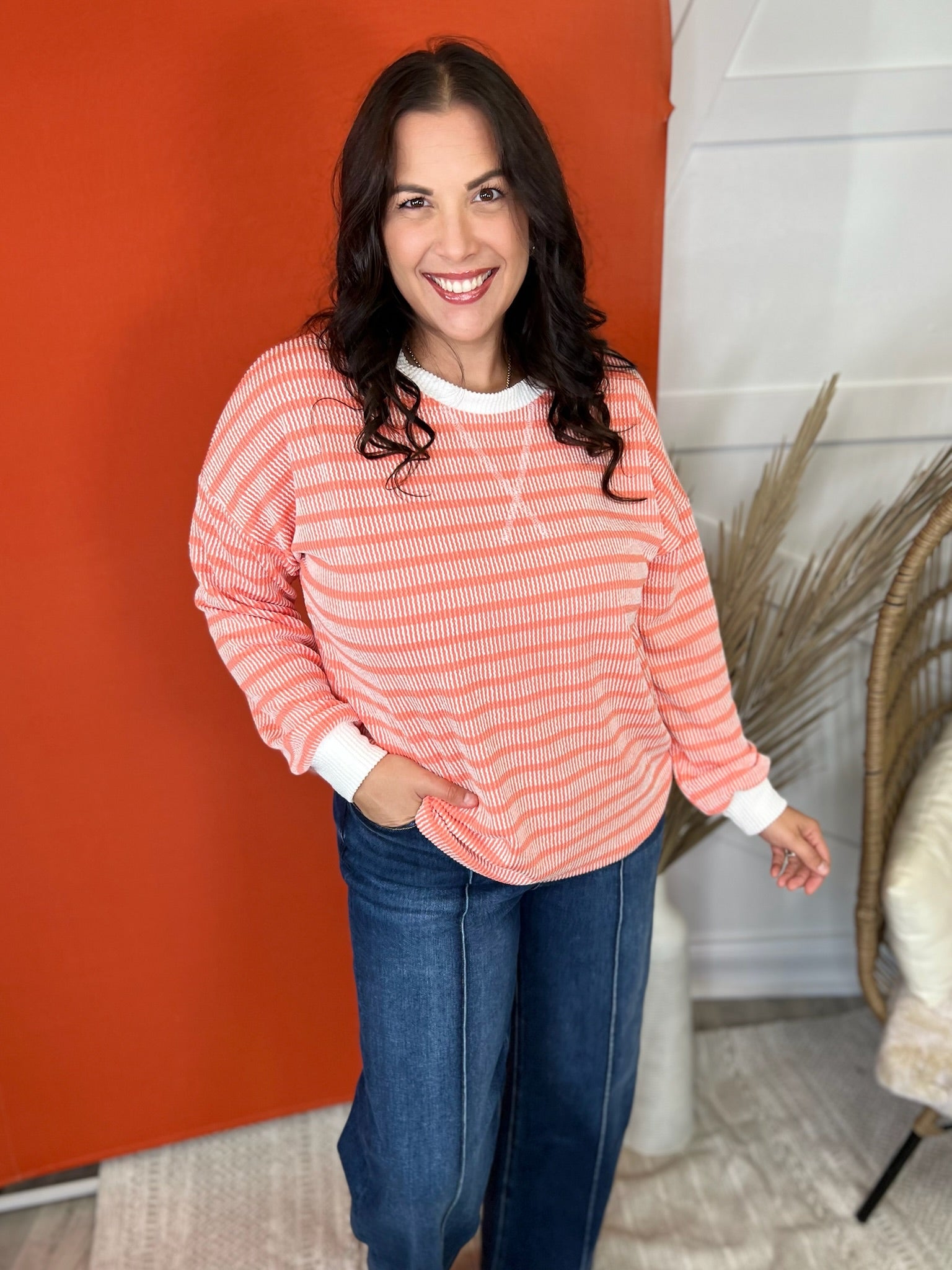 The Harvest Days Striped Top-120 LONG SLEEVE TOPS-ZENANA-Heathered Boho Boutique, Women's Fashion and Accessories in Palmetto, FL