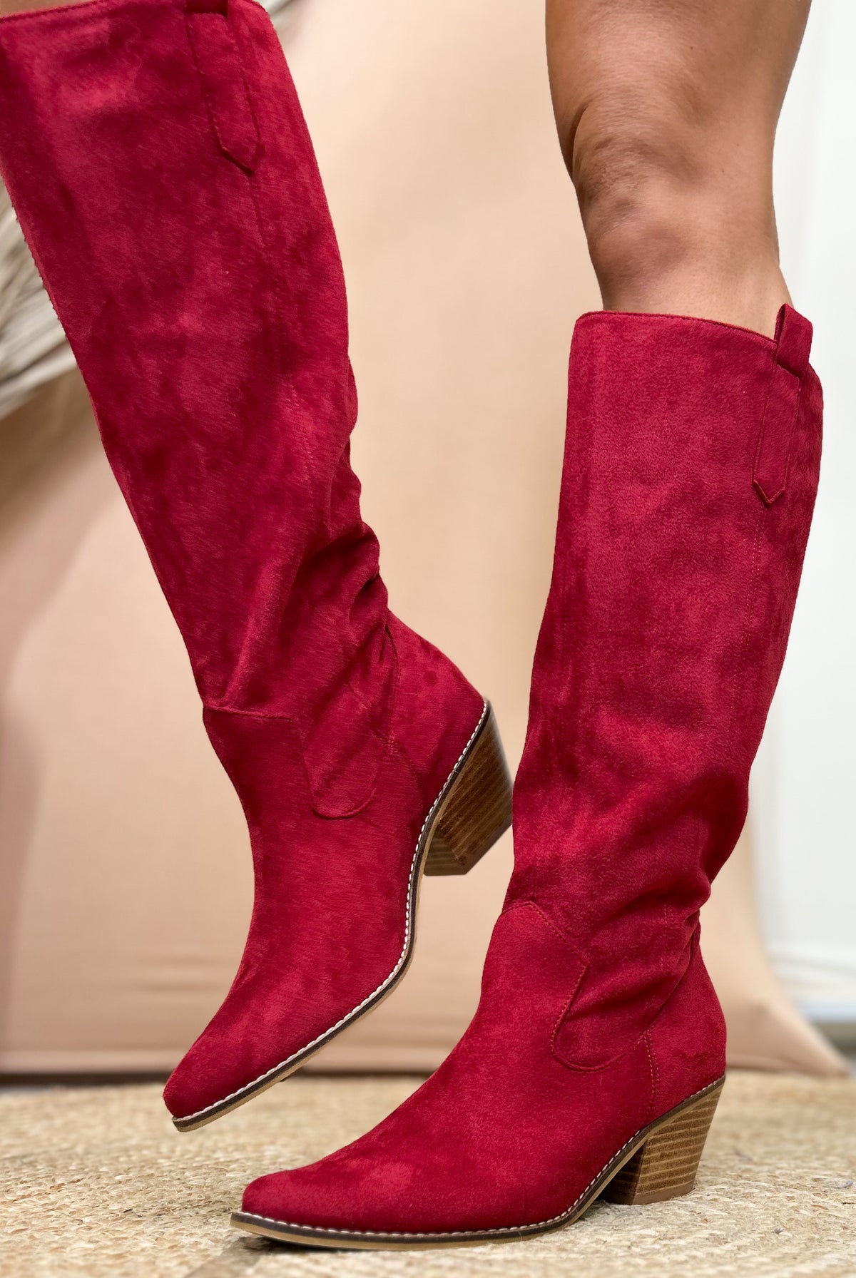 City Slicker Boots - Red Faux Suede-350 SHOES-CORKYS-Heathered Boho Boutique, Women's Fashion and Accessories in Palmetto, FL