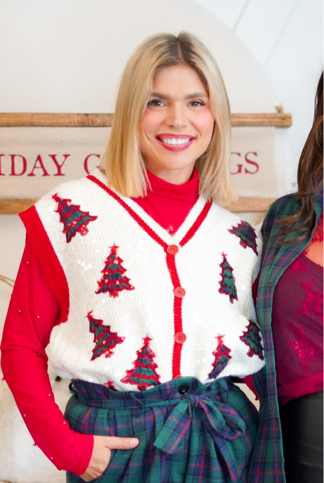 Oh Christmas Tree Vest-200 JACKETS/SHACKETS-Southern Grace-Heathered Boho Boutique, Women's Fashion and Accessories in Palmetto, FL