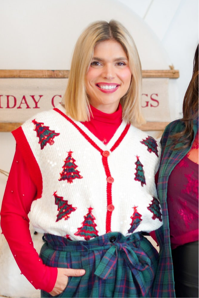 Oh Christmas Tree Vest-200 JACKETS/SHACKETS-Southern Grace-Heathered Boho Boutique, Women's Fashion and Accessories in Palmetto, FL