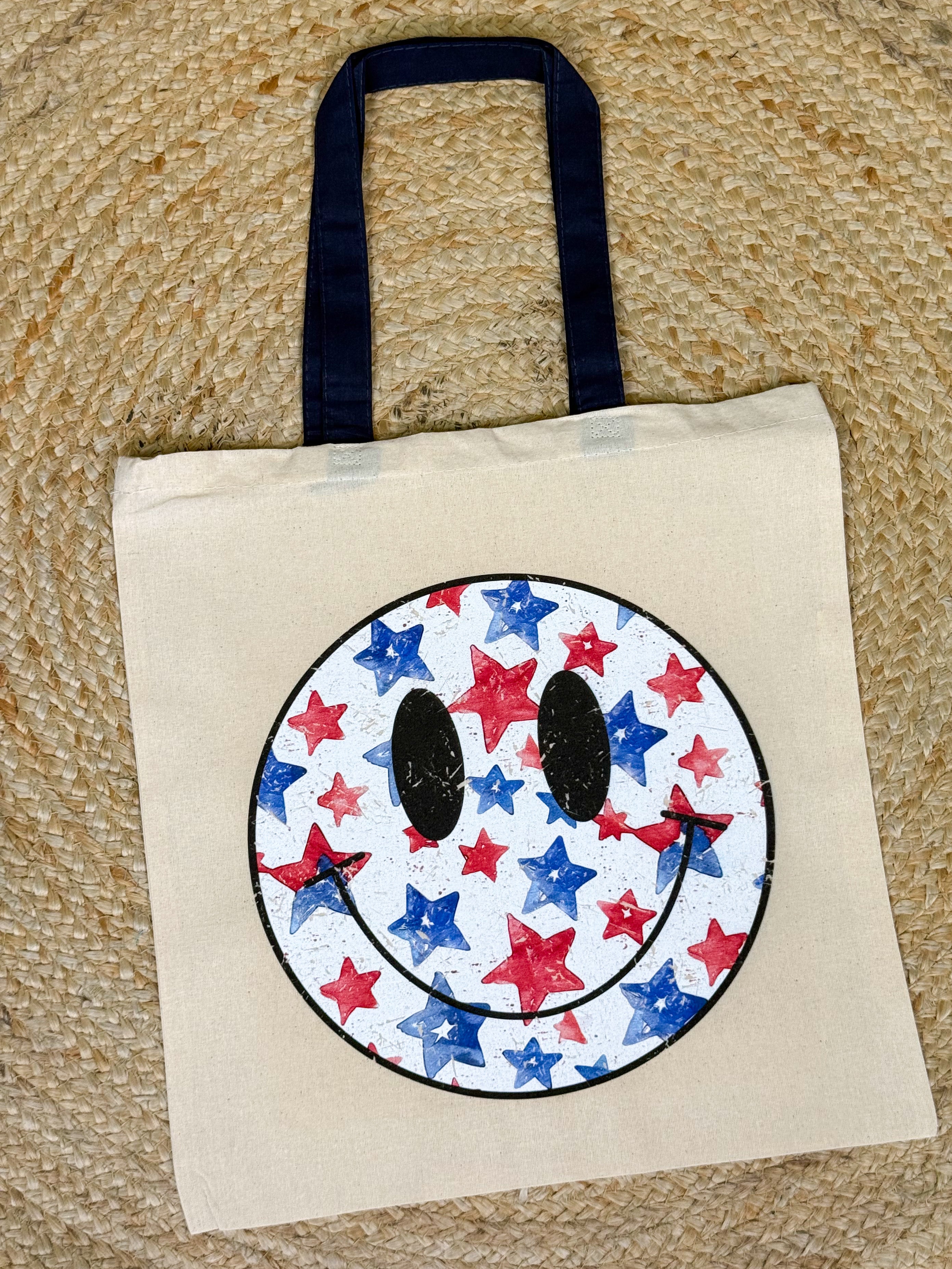 Retro 4th of July Smiley Graphic Tote-320 Bags-Heathered Boho-Heathered Boho Boutique, Women's Fashion and Accessories in Palmetto, FL