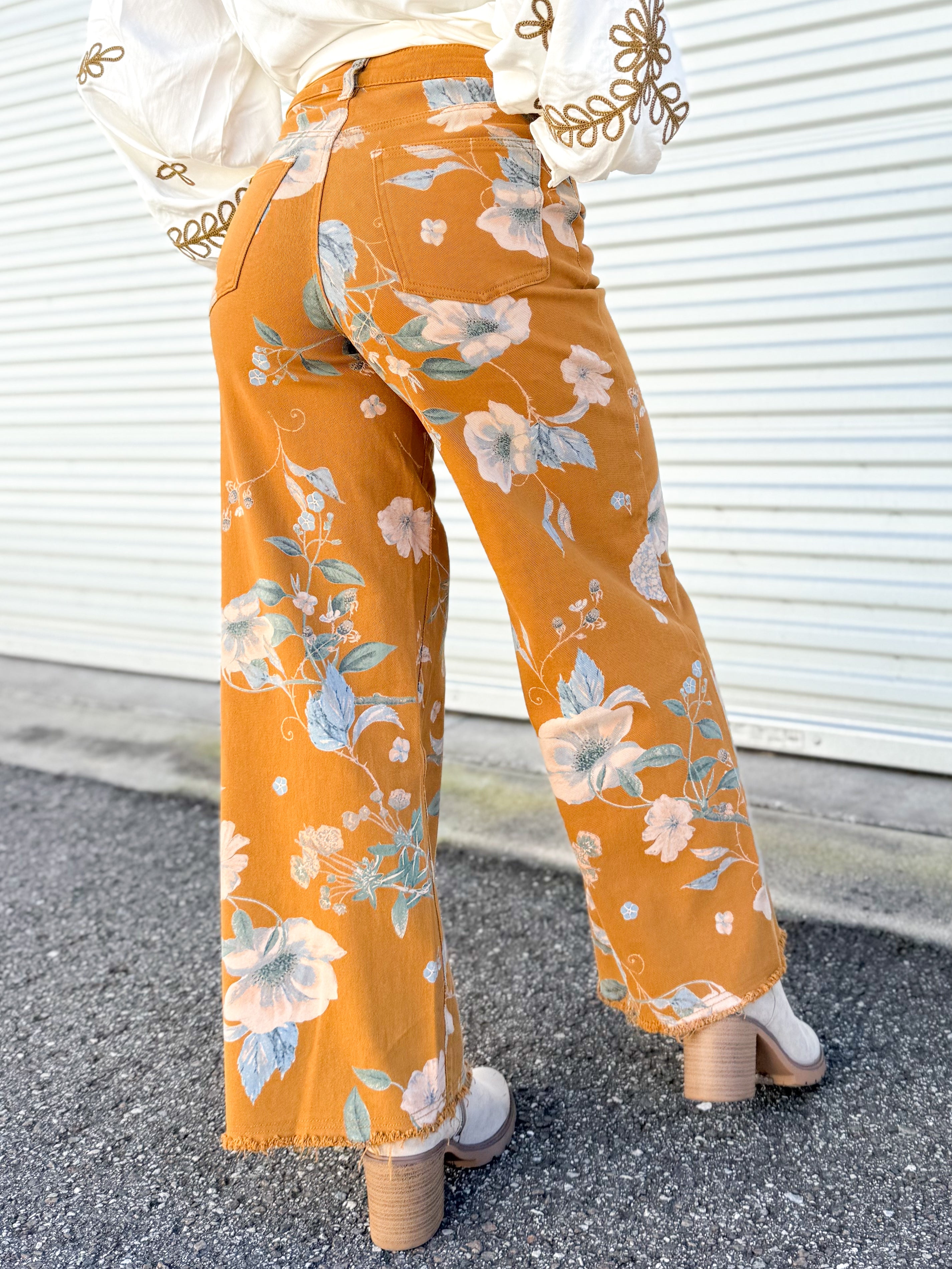 Wild Bloom Pants-150 PANTS-EASEL-Heathered Boho Boutique, Women's Fashion and Accessories in Palmetto, FL