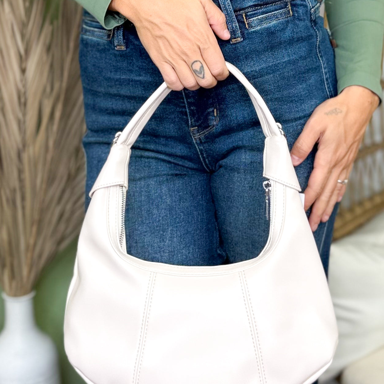 Faux Leather Round Multi Panel Hand Bag-320 Bags-Fame Accessories-Heathered Boho Boutique, Women's Fashion and Accessories in Palmetto, FL