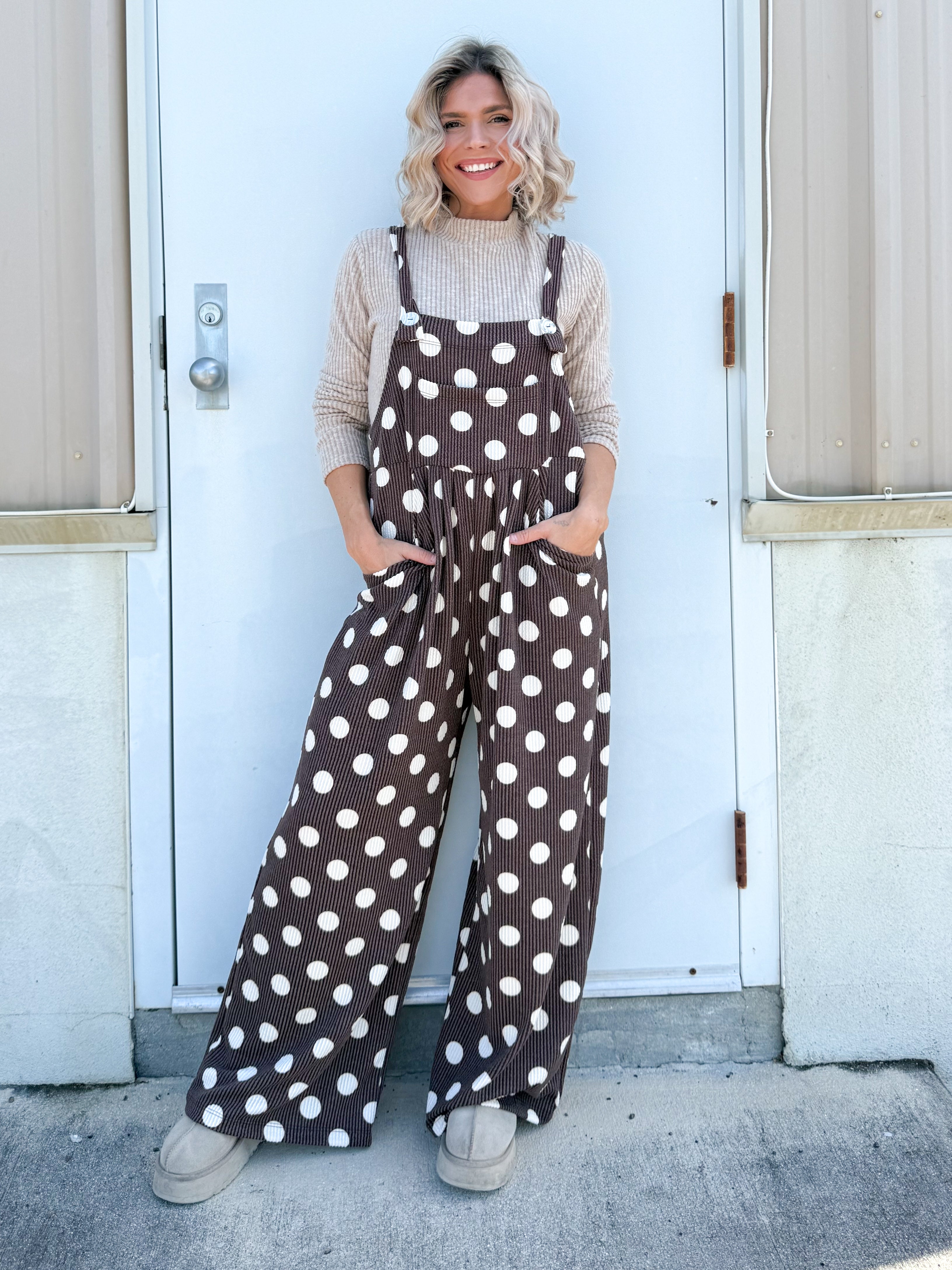 Polka Dot Karli Boho Overalls-230 DRESSES/JUMPSUITS/ROMPERS-Blakeley-Heathered Boho Boutique, Women's Fashion and Accessories in Palmetto, FL