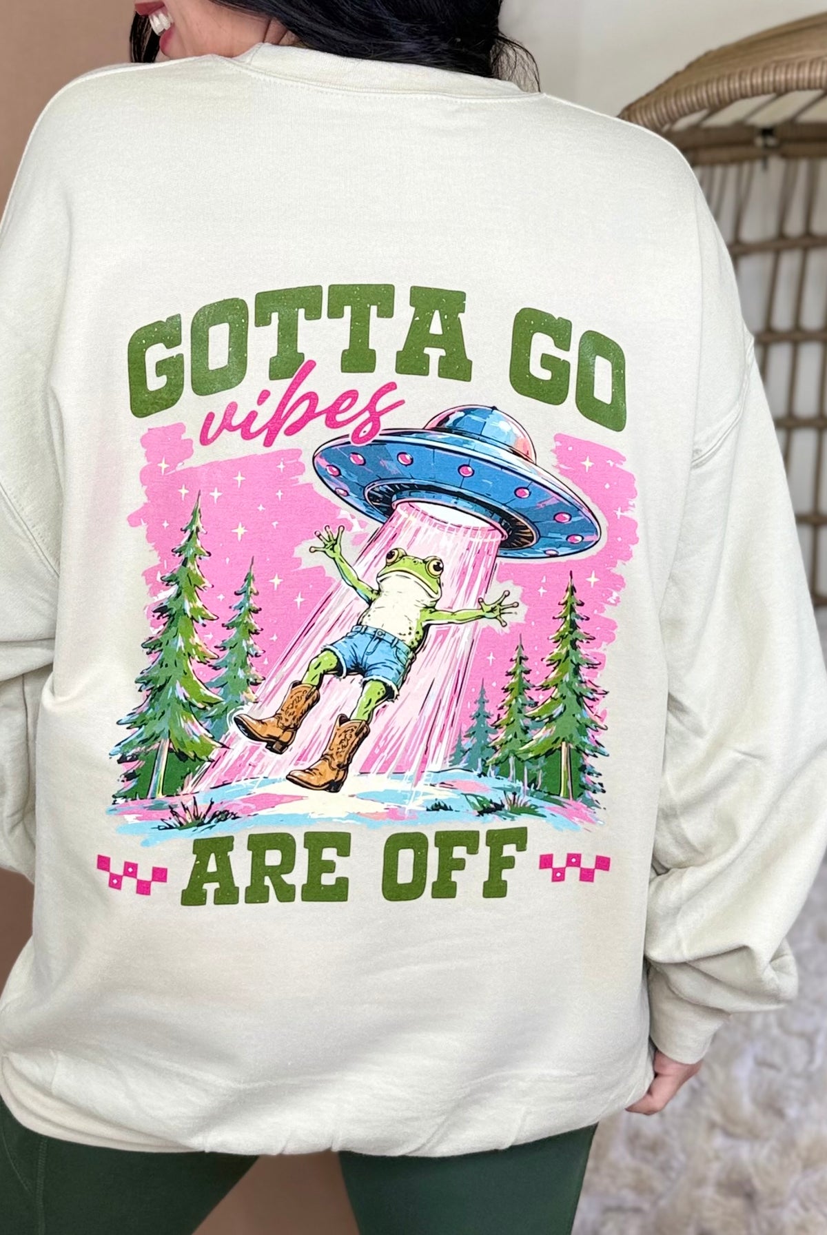 Gotta Go, Vibes are Off w/ Pocket Graphic Sweatshirt-130 Graphic Tees-Heathered Boho-Heathered Boho Boutique, Women's Fashion and Accessories in Palmetto, FL