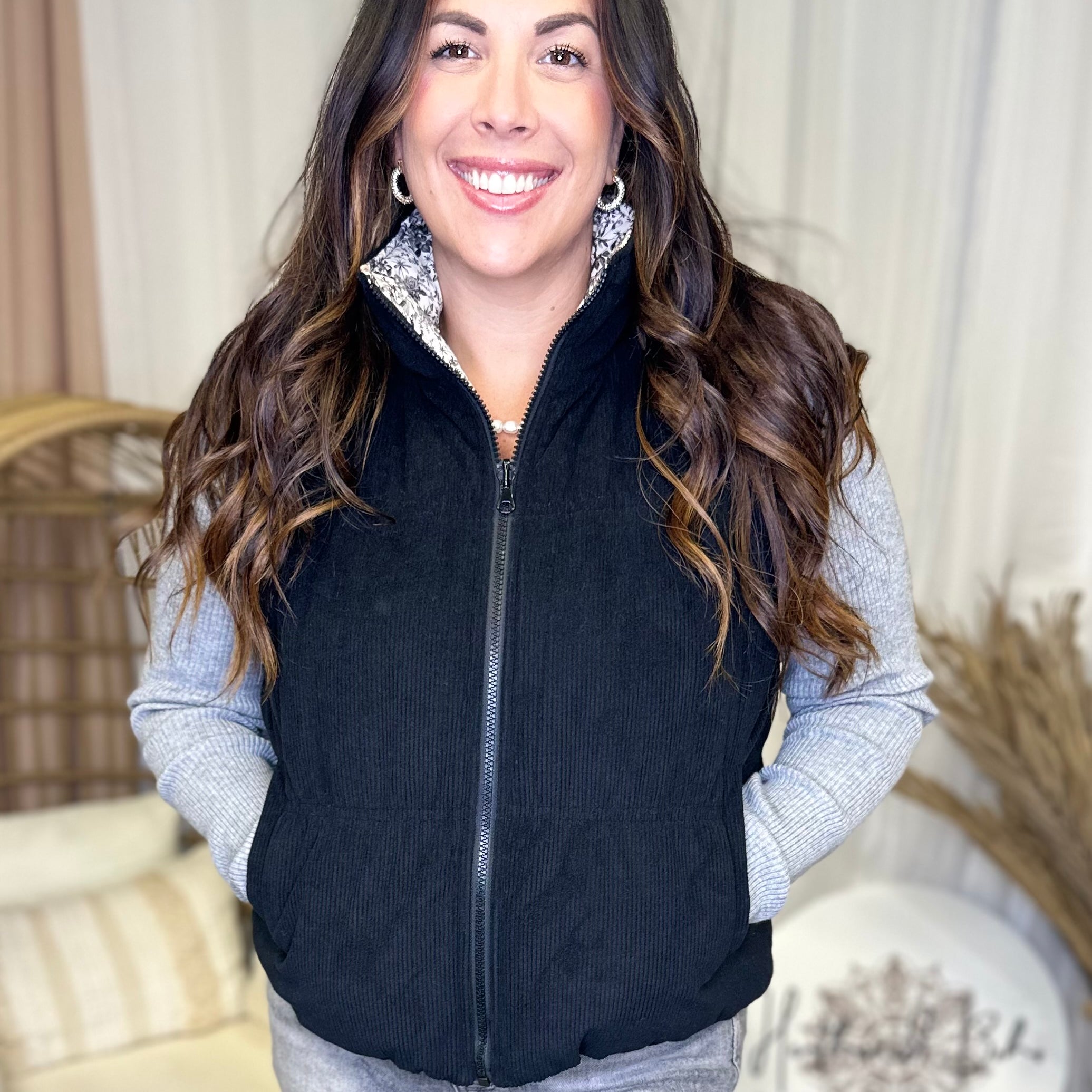 Very Demure Reversible Vest-200 Jackets/Shackets-Southern Grace-Heathered Boho Boutique, Women's Fashion and Accessories in Palmetto, FL