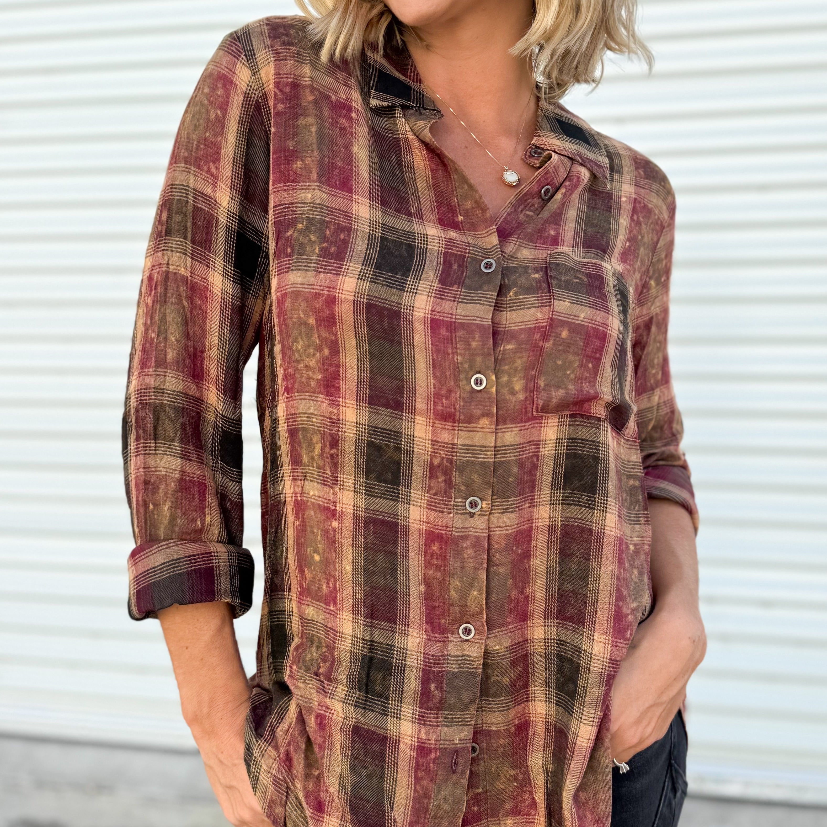 Remember Me Button Down Top-120 LONG SLEEVE TOPS-MYSTREE-Heathered Boho Boutique, Women's Fashion and Accessories in Palmetto, FL