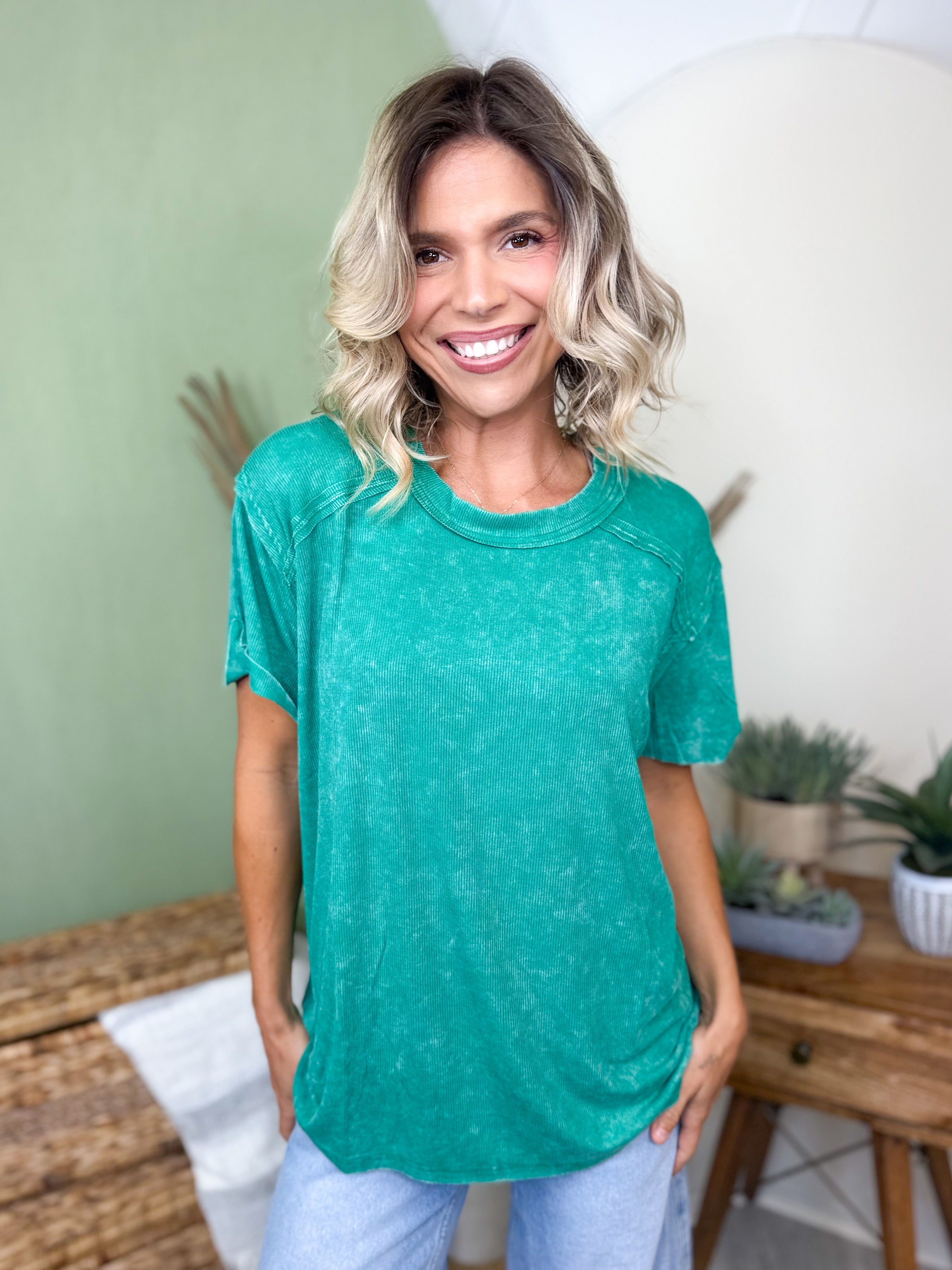 Restock: Conquer The Weekend Top-110 SHORT SLEEVE TOP-ZENANA-Heathered Boho Boutique, Women's Fashion and Accessories in Palmetto, FL