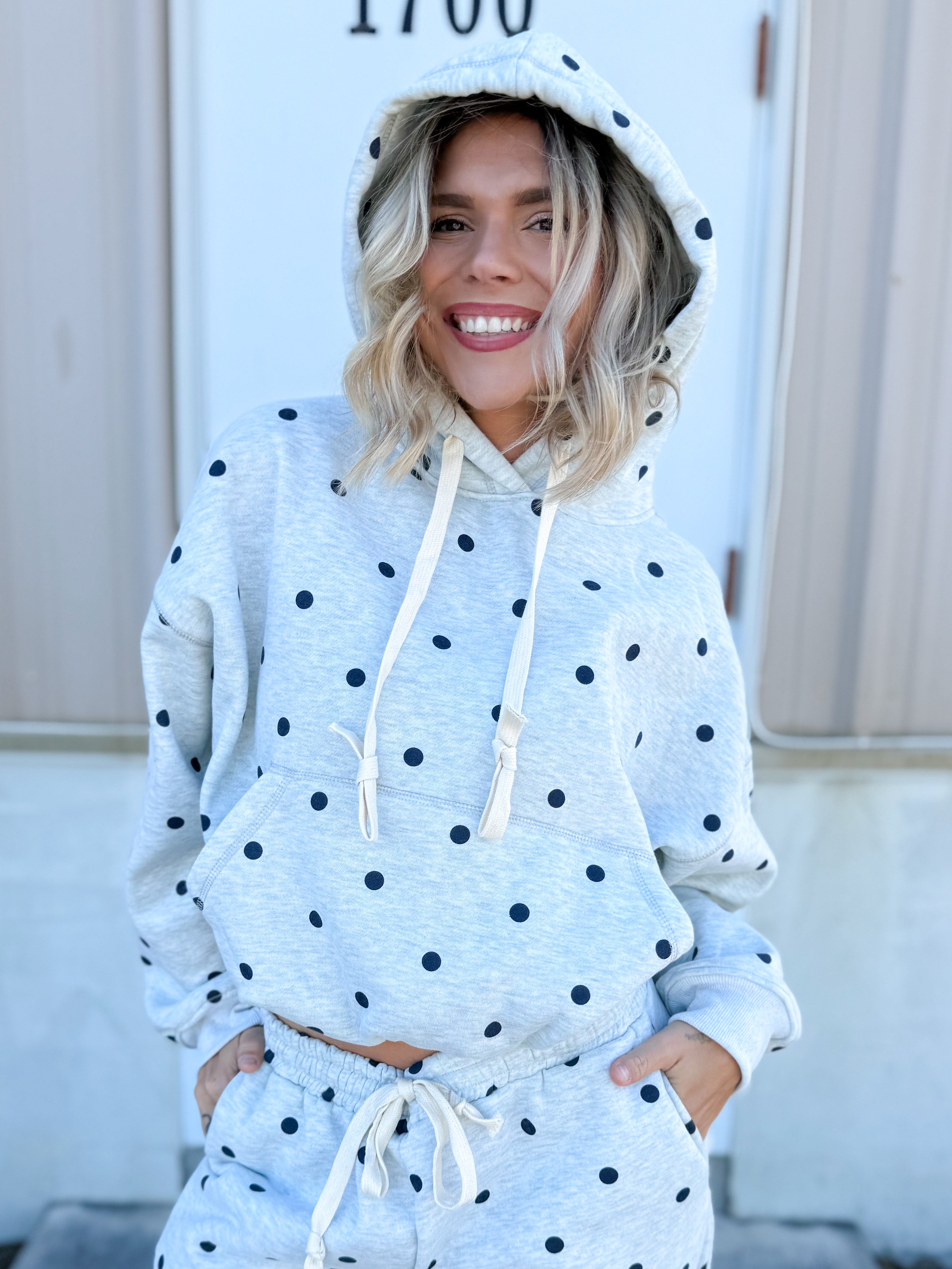 Dotted Hoodie-210 HOODIES-Veveret-Heathered Boho Boutique, Women's Fashion and Accessories in Palmetto, FL