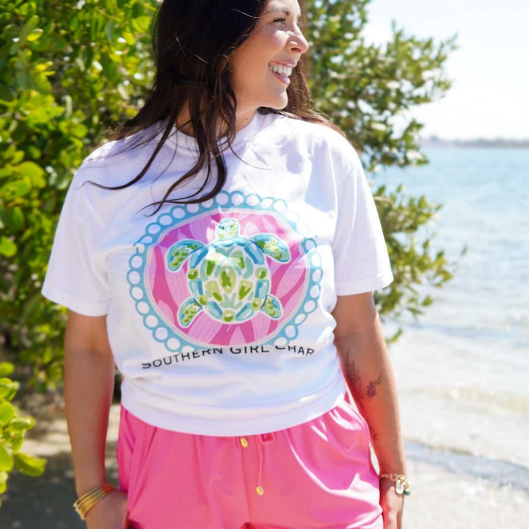 Southern Girl Charm Turtle Graphic Tee - White-130 Graphic Tees-Heathered Boho-Heathered Boho Boutique, Women's Fashion and Accessories in Palmetto, FL