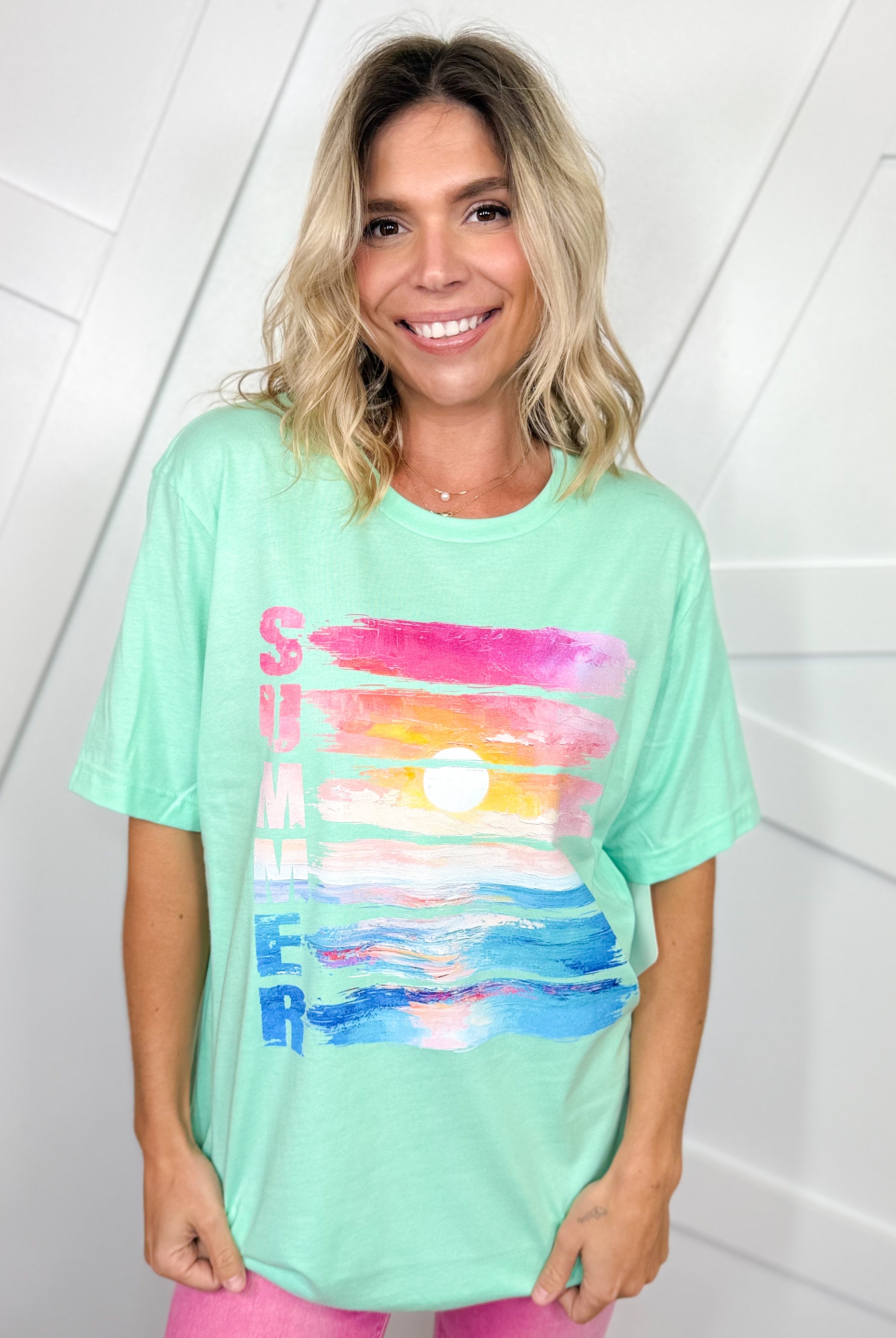 Painted Summer Sunset Graphic Tee-130 Graphic Tees-Heathered Boho-Heathered Boho Boutique, Women's Fashion and Accessories in Palmetto, FL