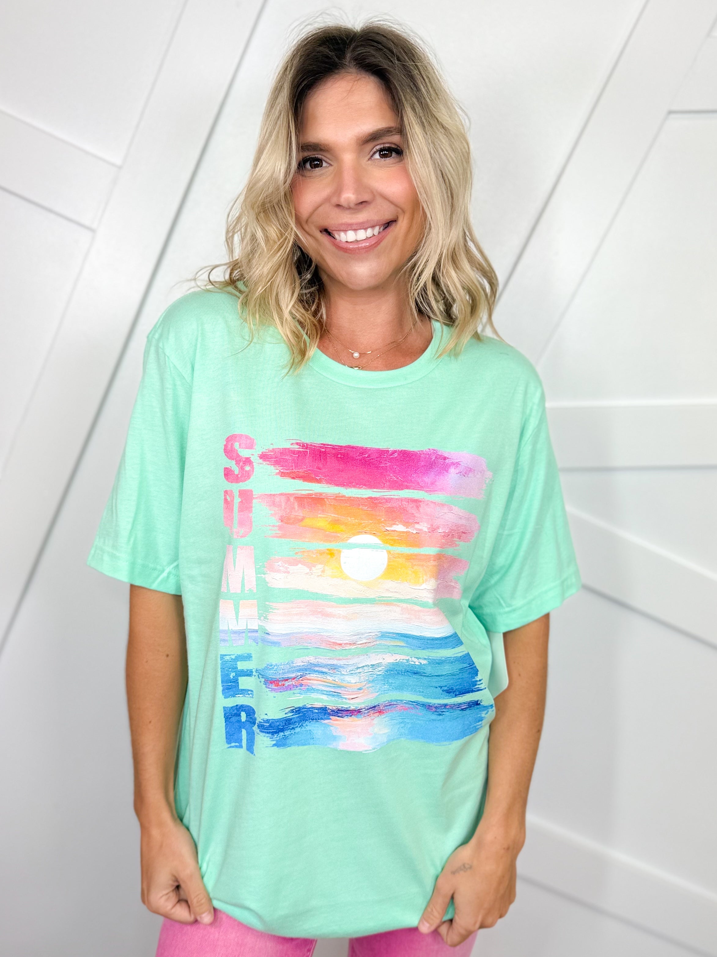 Painted Summer Sunset Graphic Tee-130 Graphic Tees-Heathered Boho-Heathered Boho Boutique, Women's Fashion and Accessories in Palmetto, FL