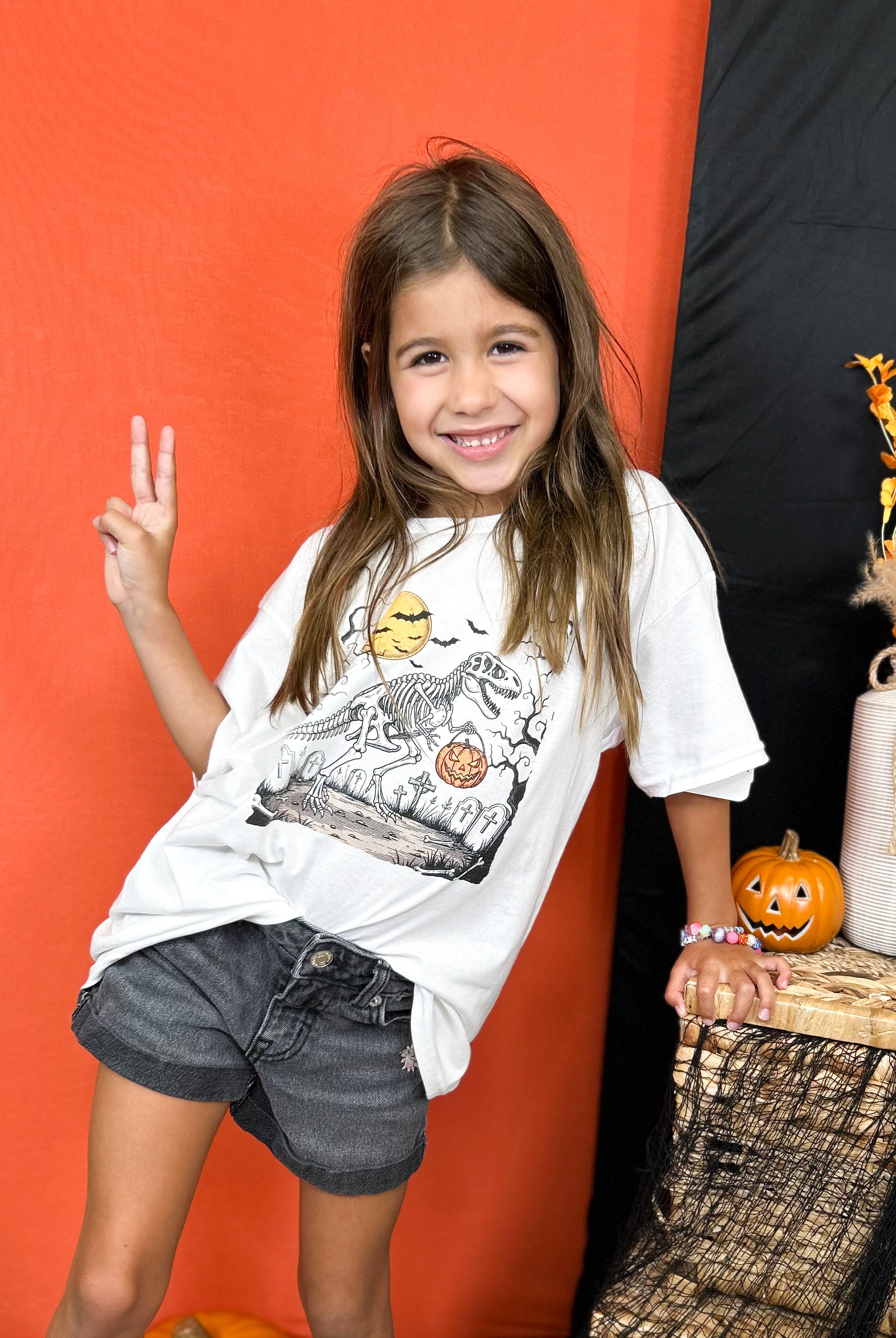 YOUTH - Spooky Saurus Graphic Tee-130 Graphic Tees-Heathered Boho-Heathered Boho Boutique, Women's Fashion and Accessories in Palmetto, FL