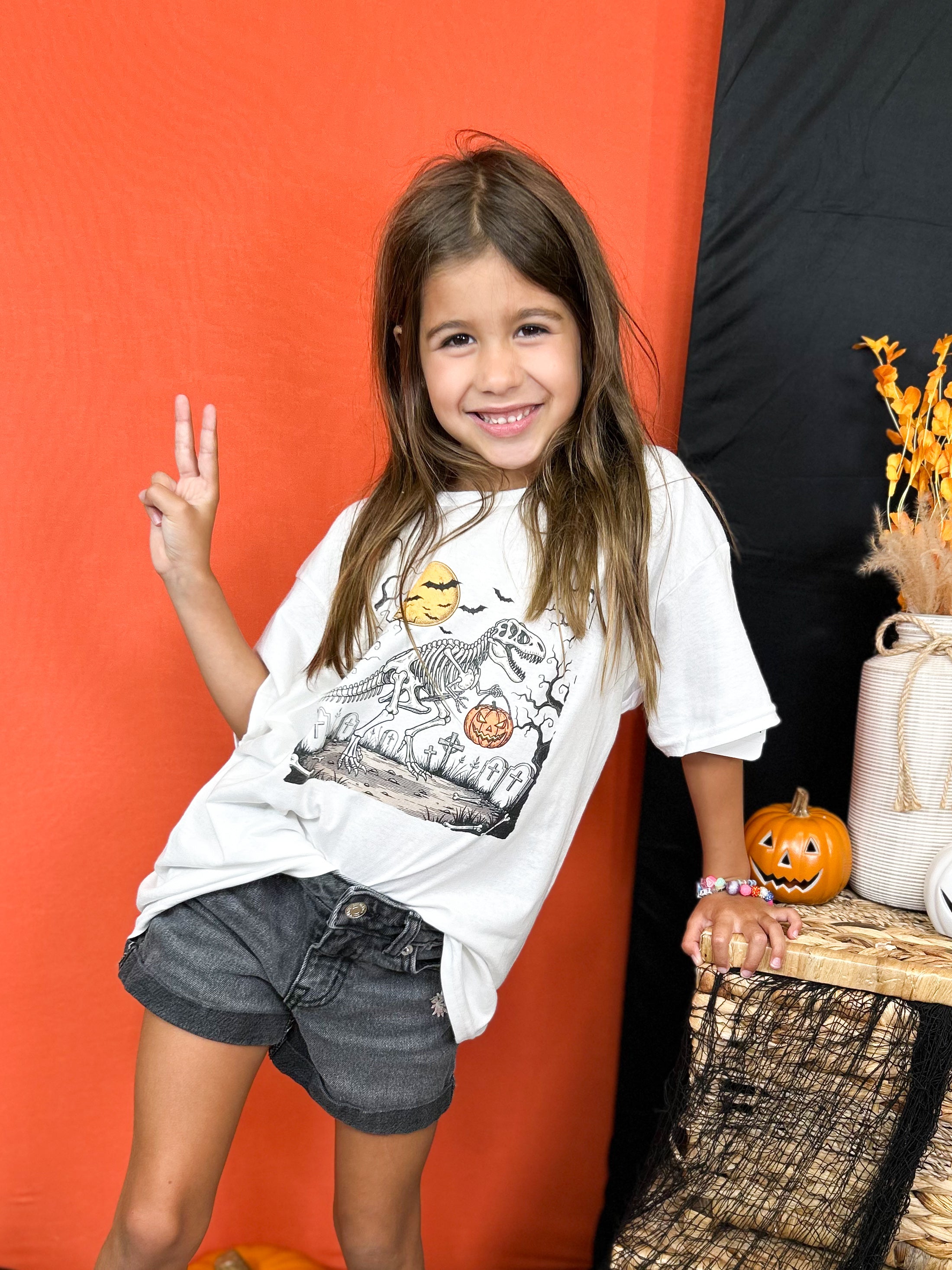 YOUTH - Spooky Saurus Graphic Tee-130 Graphic Tees-Heathered Boho-Heathered Boho Boutique, Women's Fashion and Accessories in Palmetto, FL
