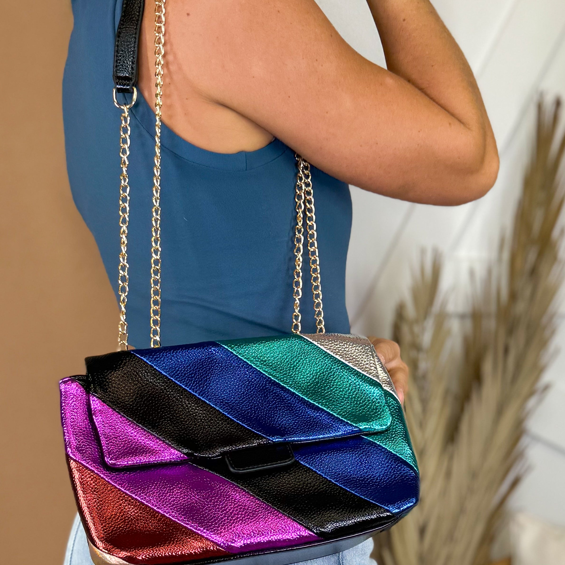 Metallic Rainbow Handbag-320 Bags-Tops Handbags-Heathered Boho Boutique, Women's Fashion and Accessories in Palmetto, FL