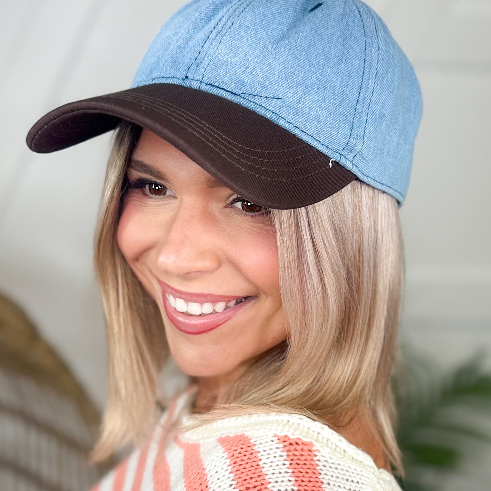 Two Tone Denim Cap-330 Headwear-Fame Accessories-Heathered Boho Boutique, Women's Fashion and Accessories in Palmetto, FL