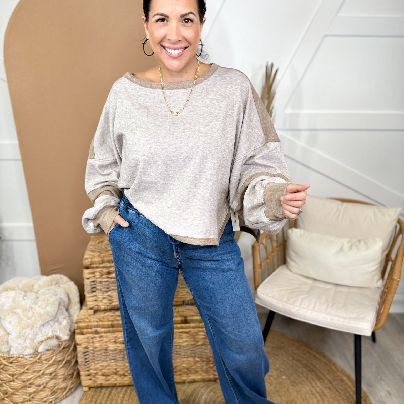 Your Turn Long Sleeve Top-120 LONG SLEEVE TOPS-WHITE BIRCH-Heathered Boho Boutique, Women's Fashion and Accessories in Palmetto, FL