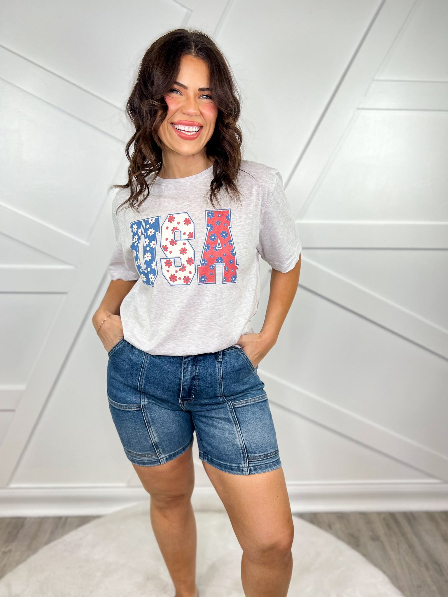 Flowers in the USA Graphic Tee-130 Graphic Tees-Heathered Boho-Heathered Boho Boutique, Women's Fashion and Accessories in Palmetto, FL