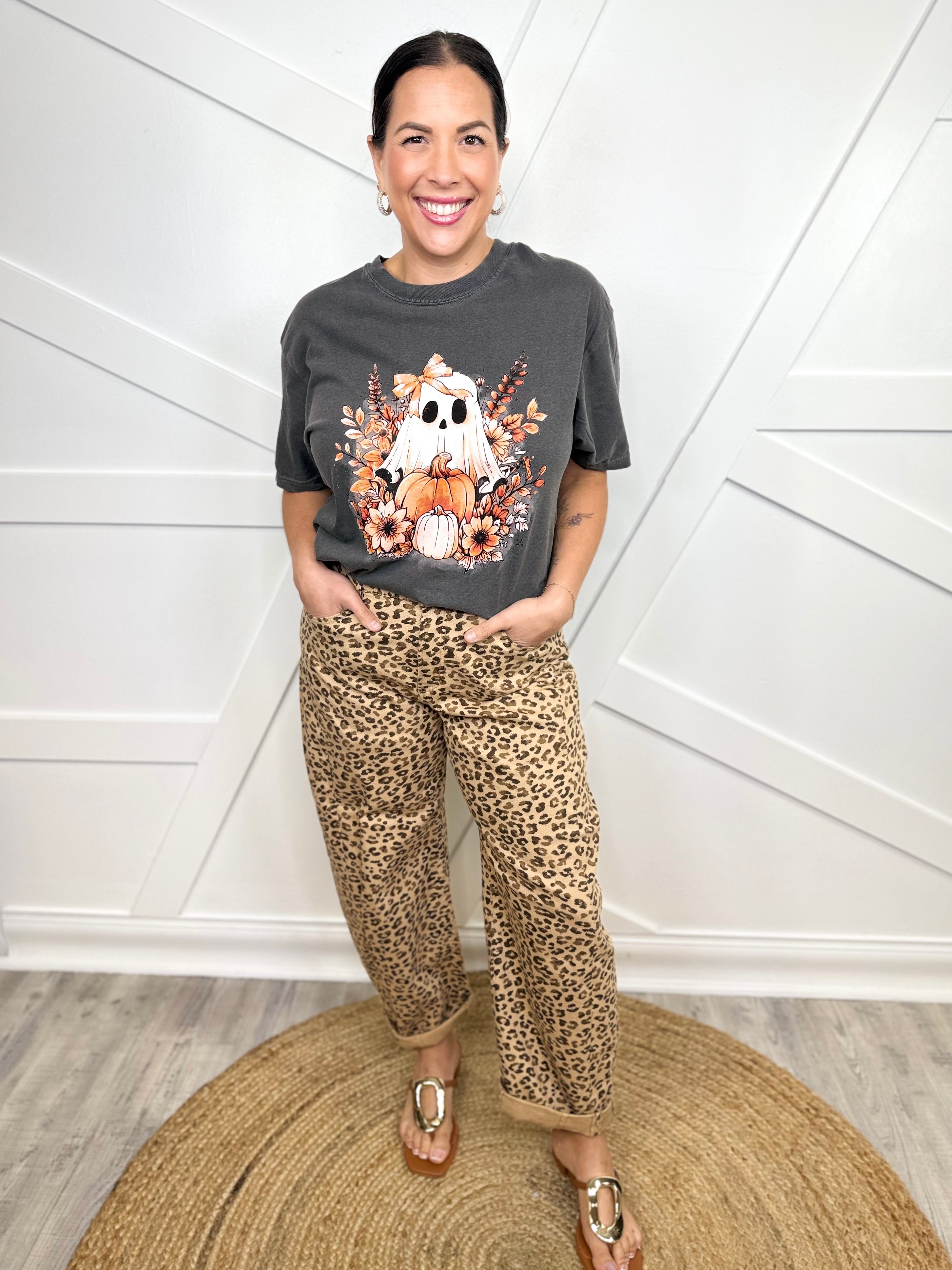 Floral Ghost Graphic Tee-130 Graphic Tees-Heathered Boho-Heathered Boho Boutique, Women's Fashion and Accessories in Palmetto, FL