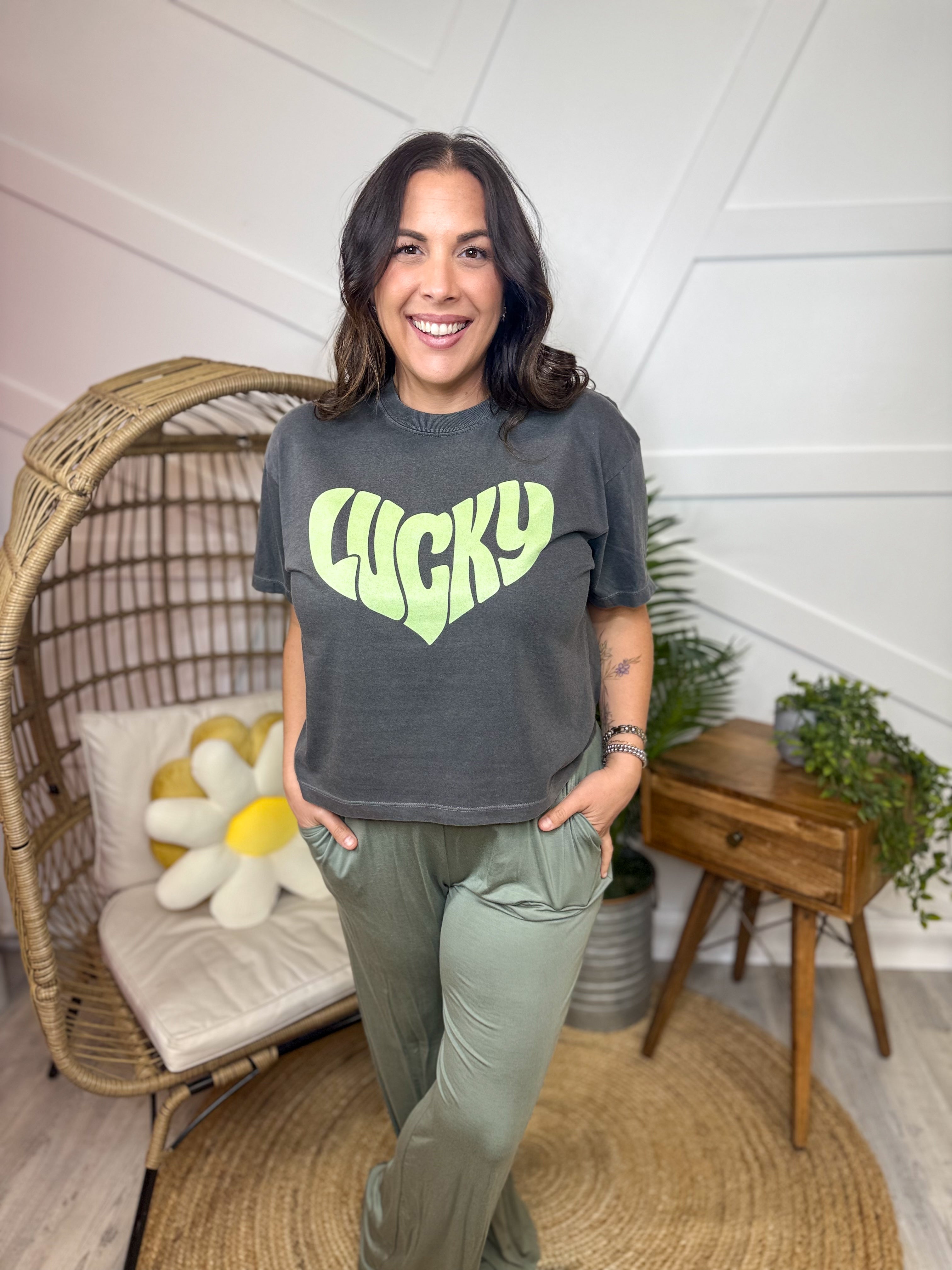 Heart Lucky Boxy Graphic Tee-130 Graphic Tees-Heathered Boho-Heathered Boho Boutique, Women's Fashion and Accessories in Palmetto, FL
