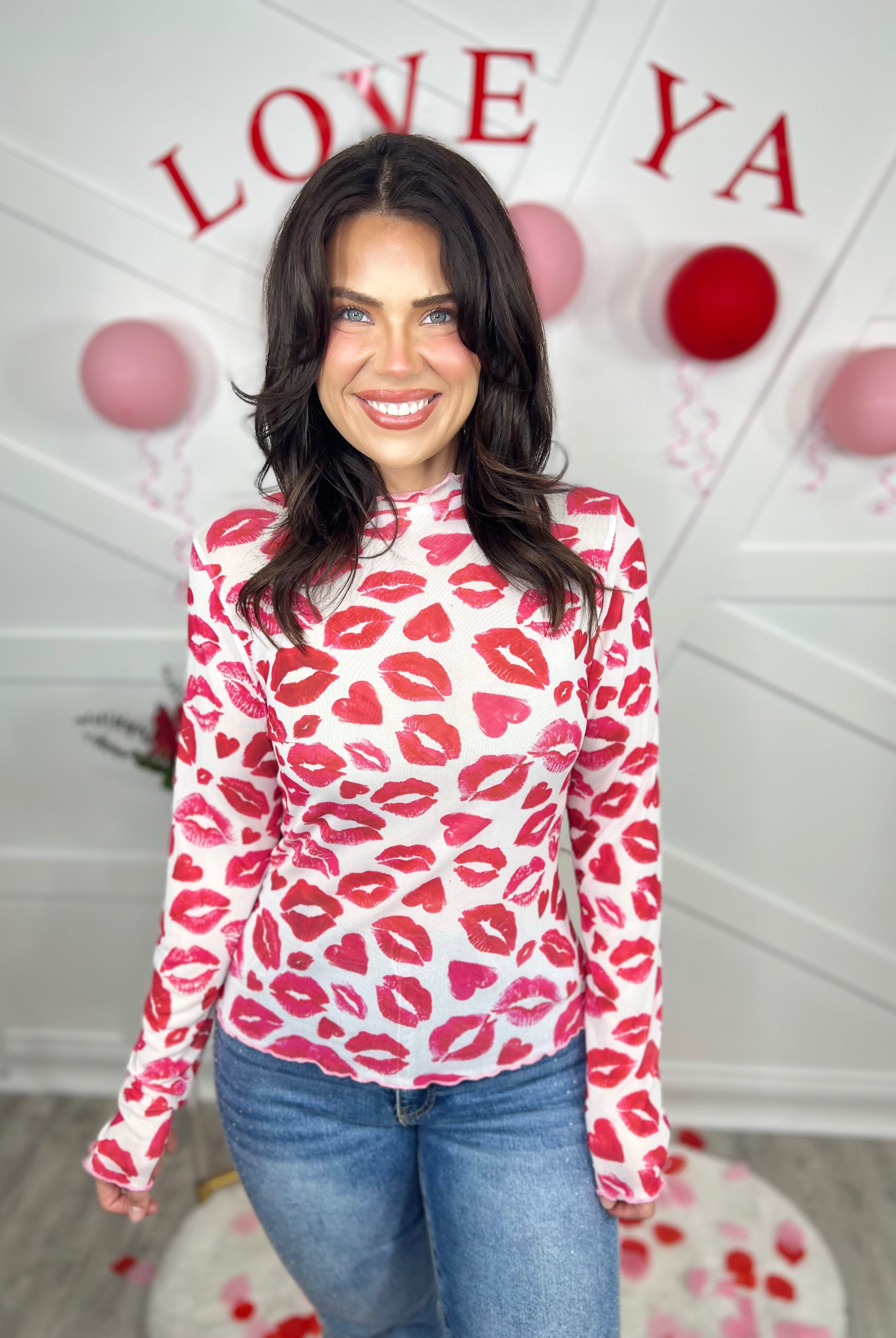 RESTOCK: Kiss Me Mesh Top-120 Long Sleeve Tops-Nylon Apparel-Heathered Boho Boutique, Women's Fashion and Accessories in Palmetto, FL