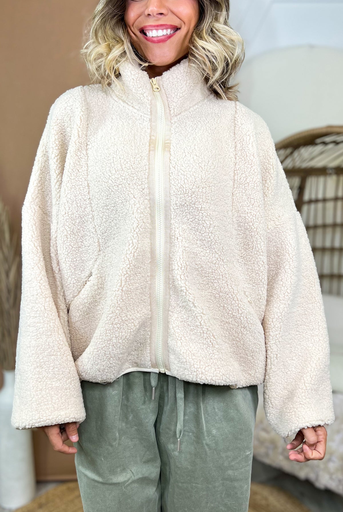 Cozy Company Sherpa Jacket-200 JACKETS/SHACKETS-STITCH & CO-Heathered Boho Boutique, Women's Fashion and Accessories in Palmetto, FL