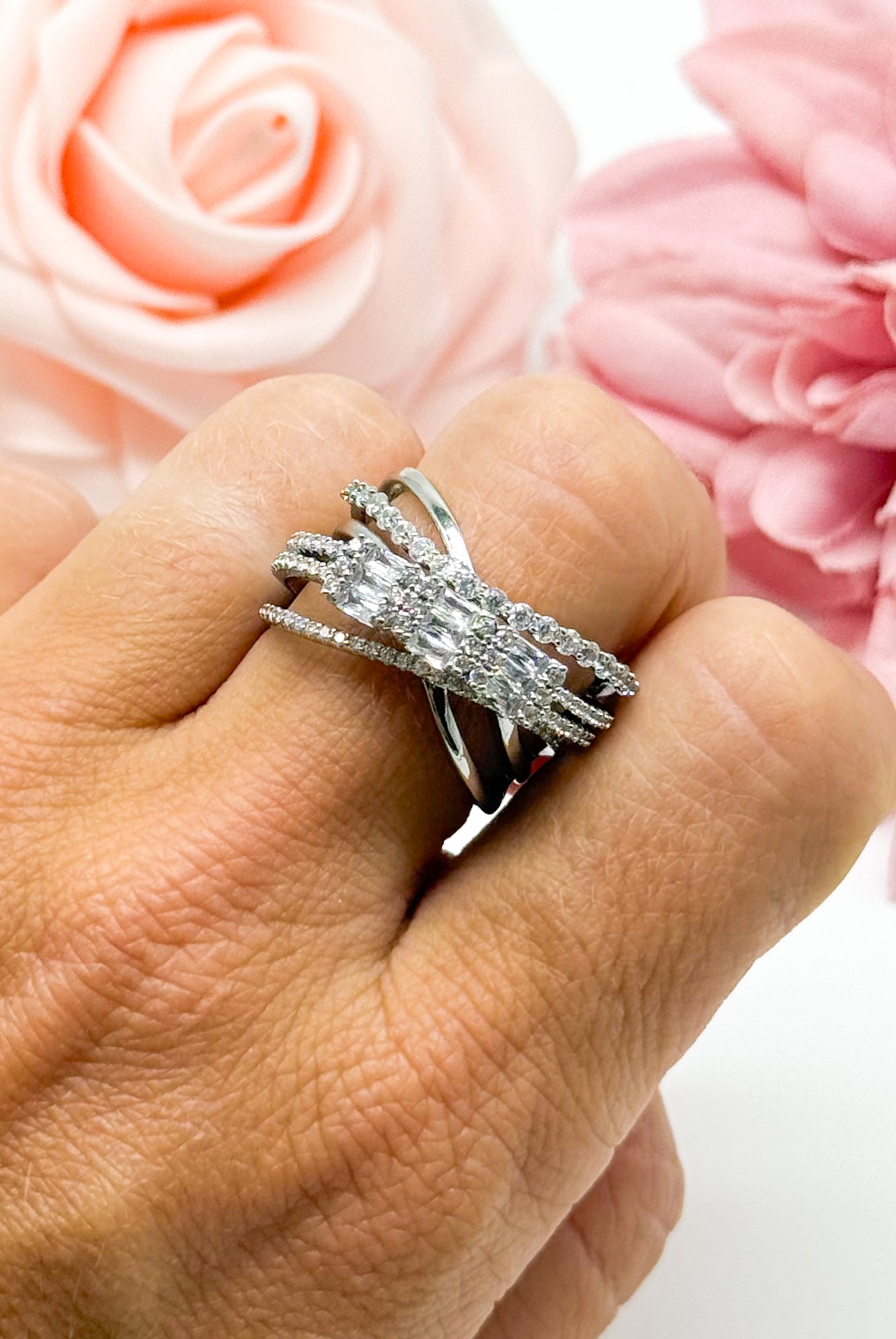 CZ Chunky Wavy Stacked Ring-310 Jewelry-RM Manufacturing-Heathered Boho Boutique, Women's Fashion and Accessories in Palmetto, FL