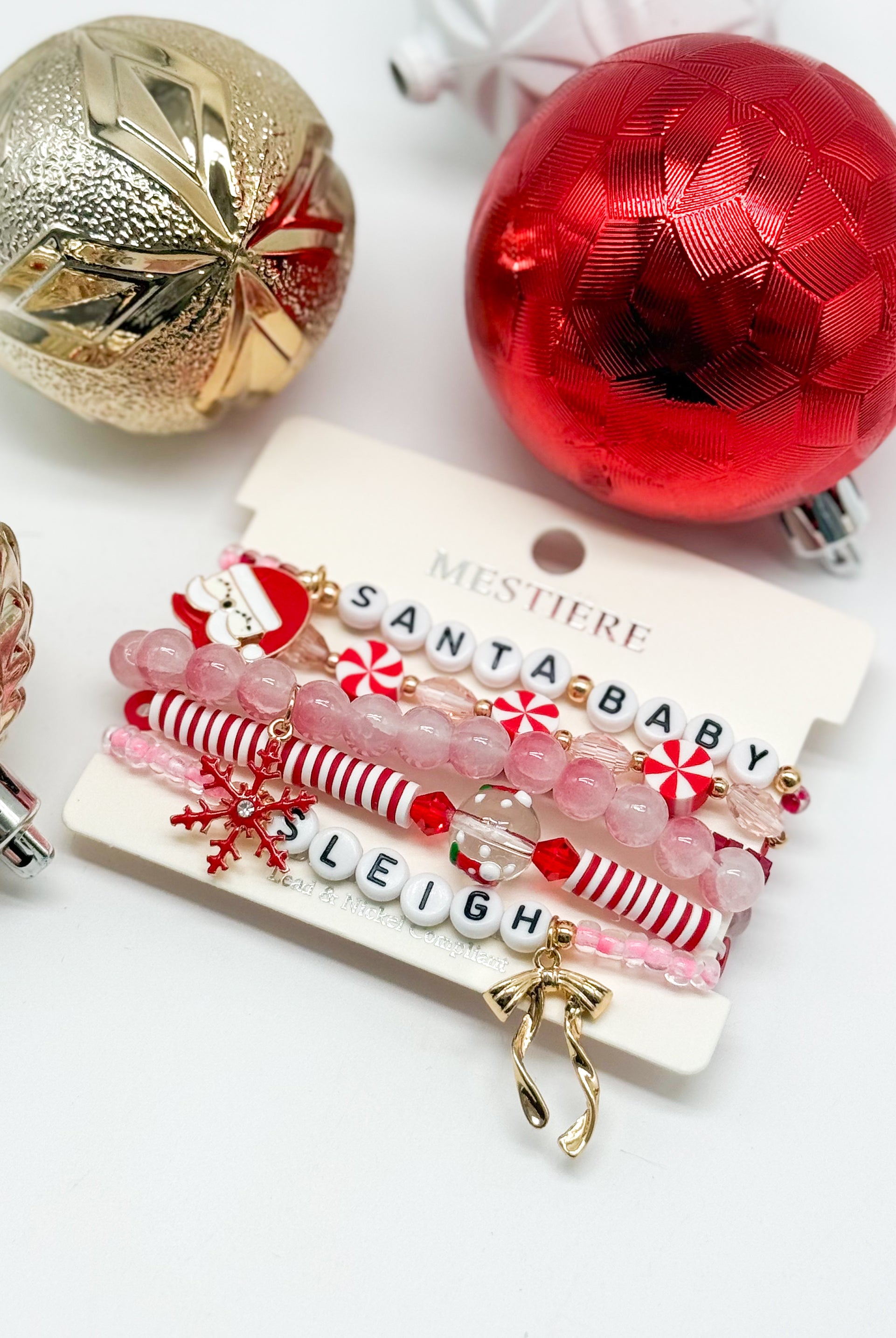 Pink Santa Baby Stretch Bracelet Set-310 Jewelry-Crystal Trading-Heathered Boho Boutique, Women's Fashion and Accessories in Palmetto, FL