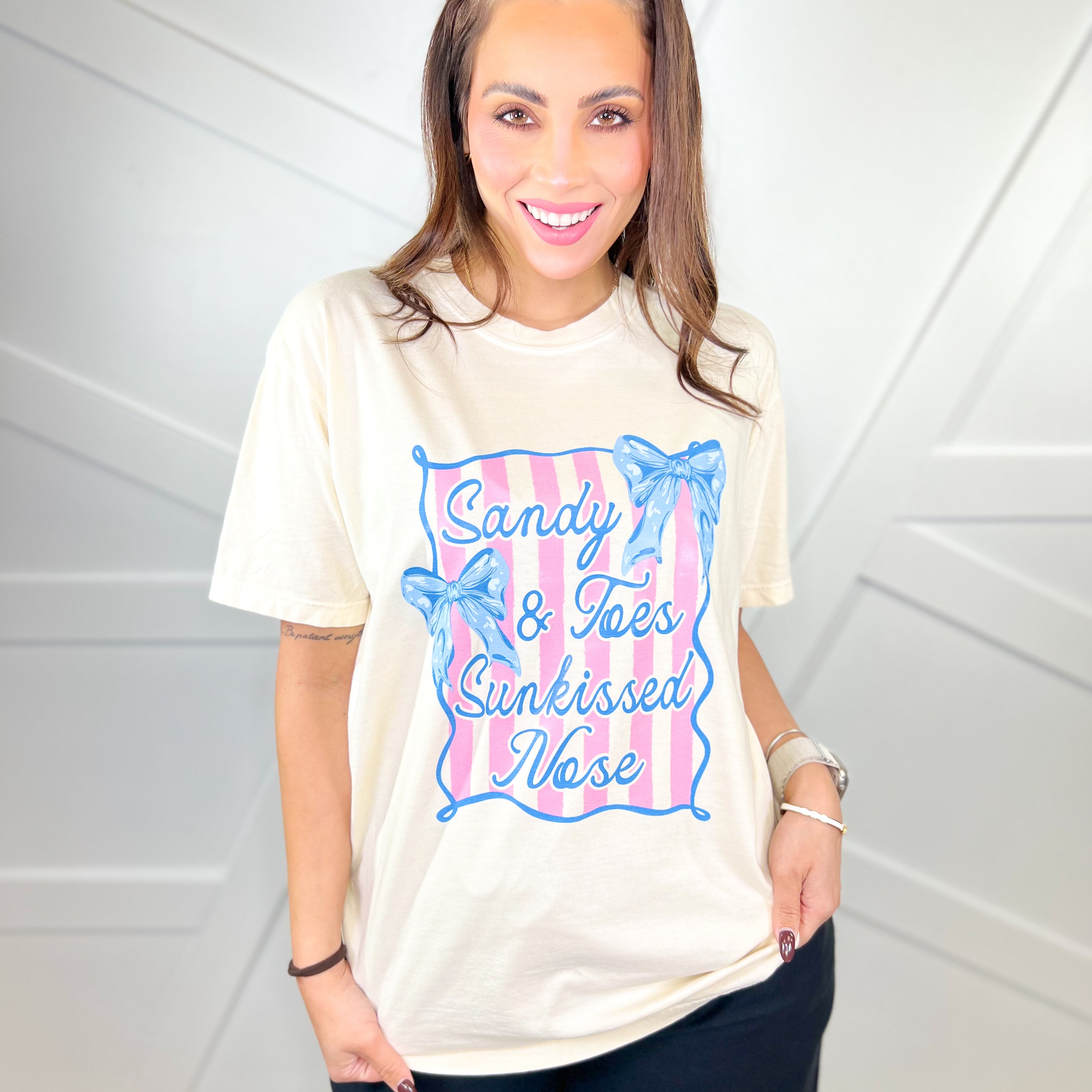 Sandy Toes & Sunkissed Nose Graphic Tee-130 Graphic Tees-Heathered Boho-Heathered Boho Boutique, Women's Fashion and Accessories in Palmetto, FL