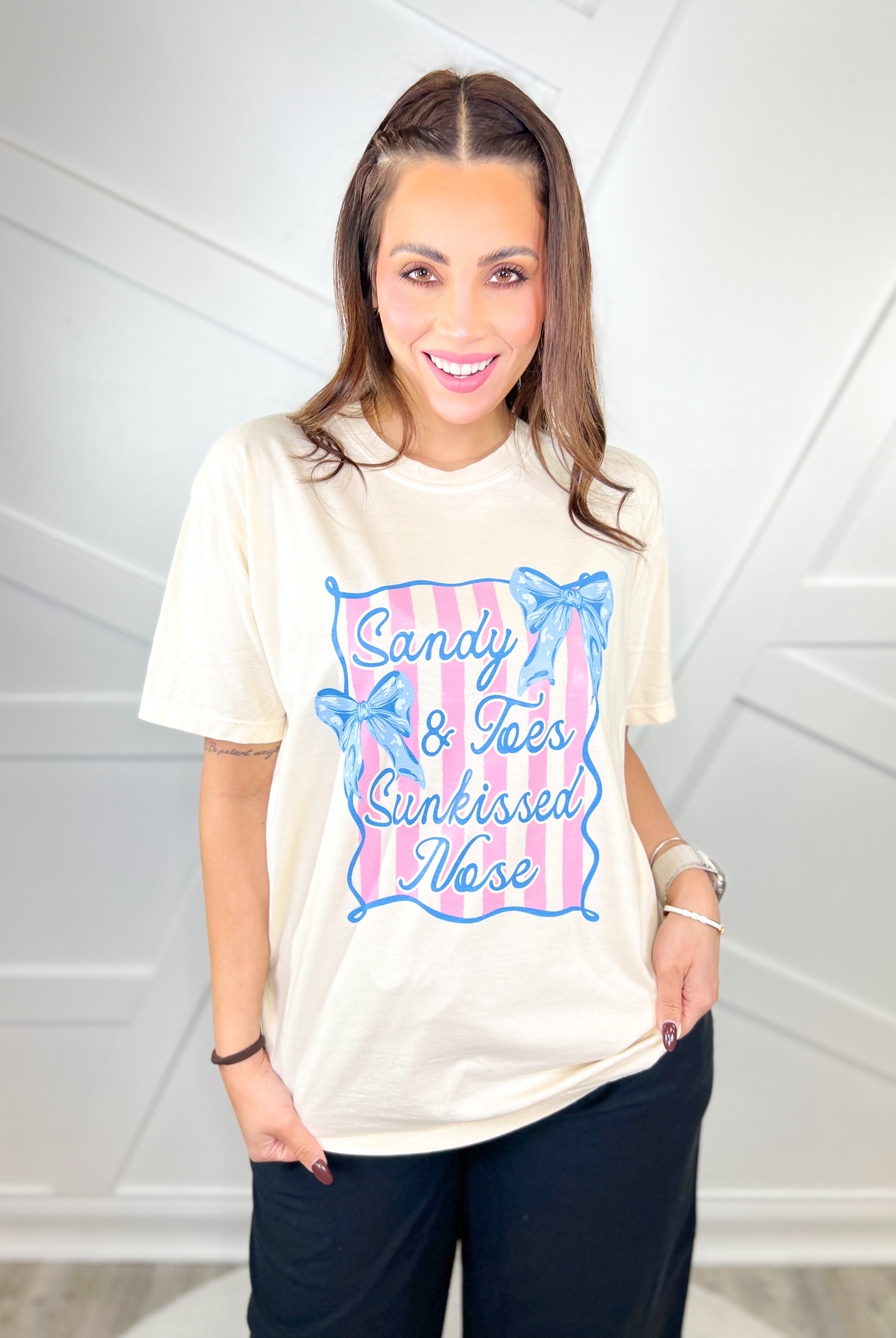 Sandy Toes & Sunkissed Nose Graphic Tee-130 Graphic Tees-Heathered Boho-Heathered Boho Boutique, Women's Fashion and Accessories in Palmetto, FL