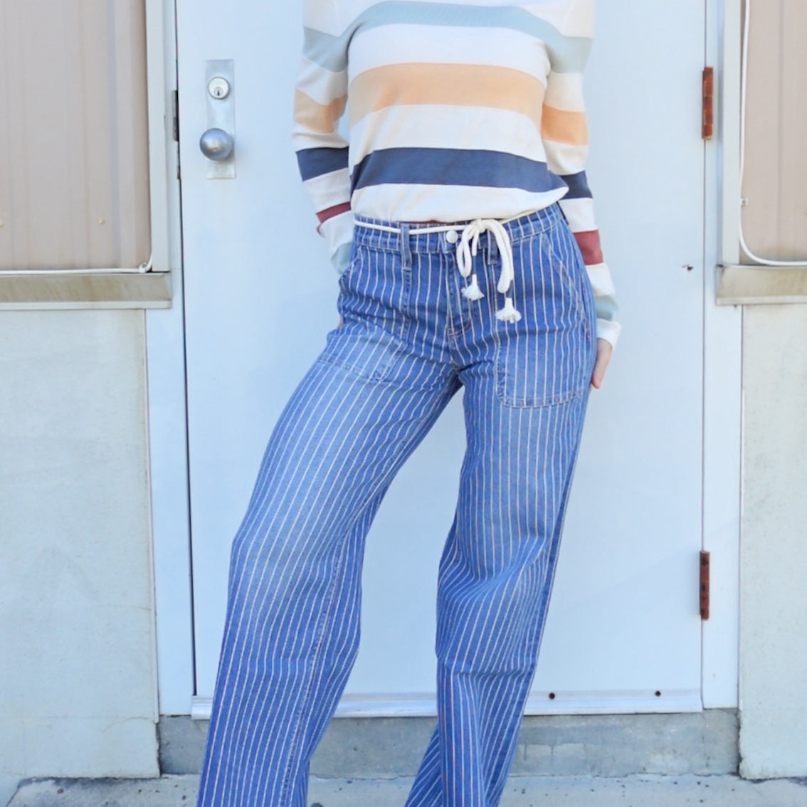 Striped Yacht Club Wide Leg Jeans by Vervet-190 JEANS-Vervet-Heathered Boho Boutique, Women's Fashion and Accessories in Palmetto, FL